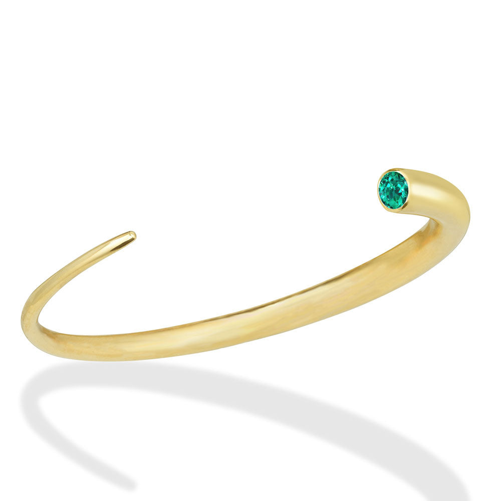 14k gold Quill Cuff with Emerald