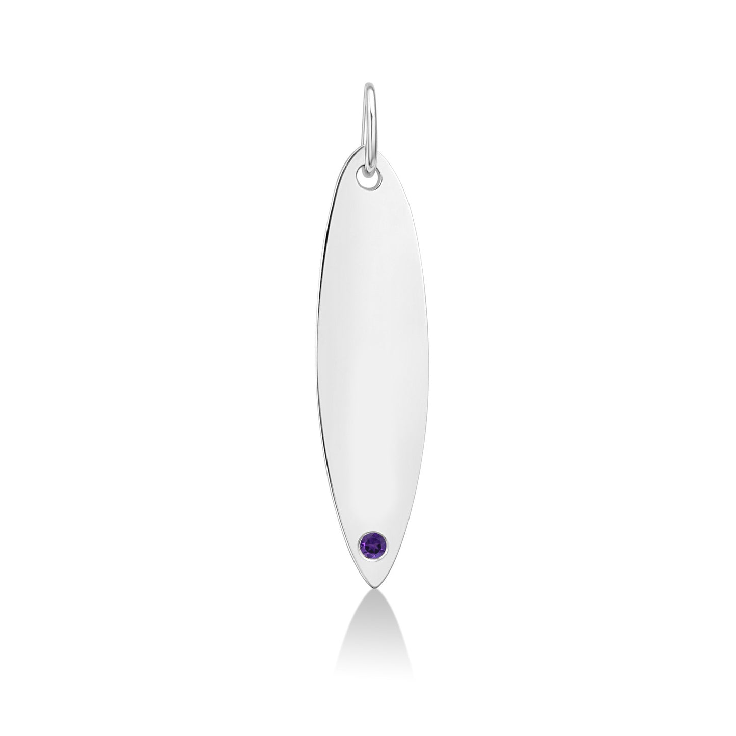 14k white gold surfboard charm lock with amethyst