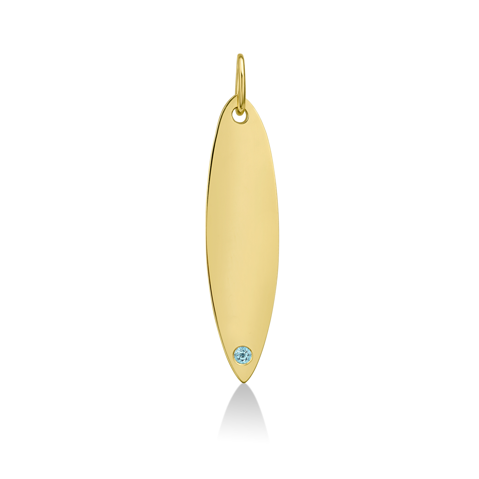 14k gold surfboard charm lock with aquamarine
