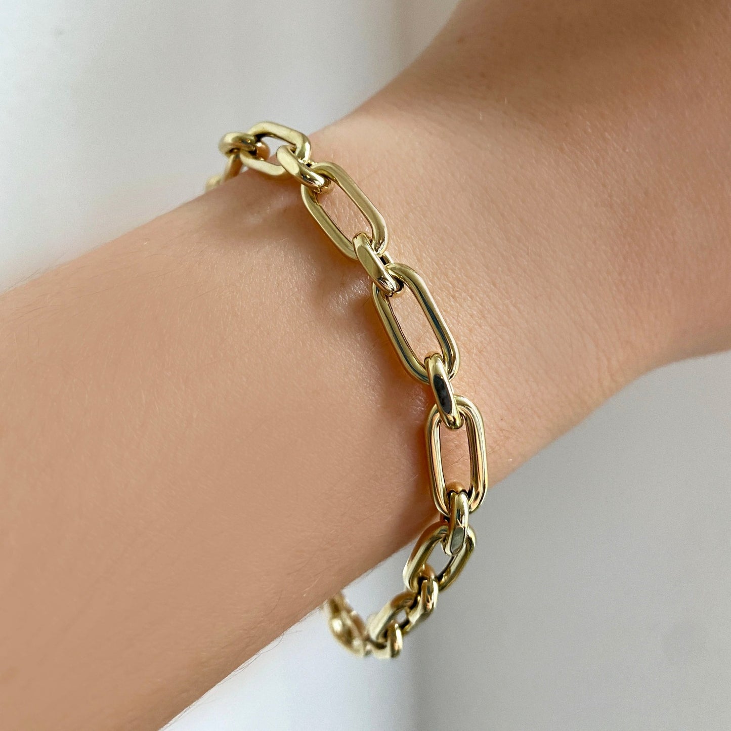 Diamond Cut Link Chain Bracelet styled on a wrist
