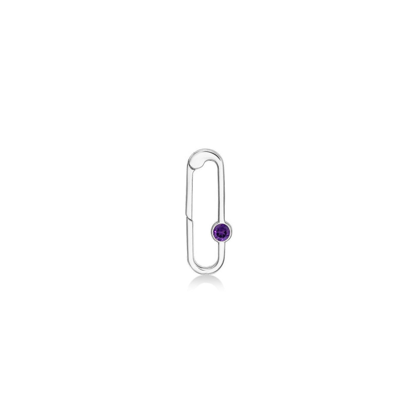 14k white gold paperclip charm lock with amethyst