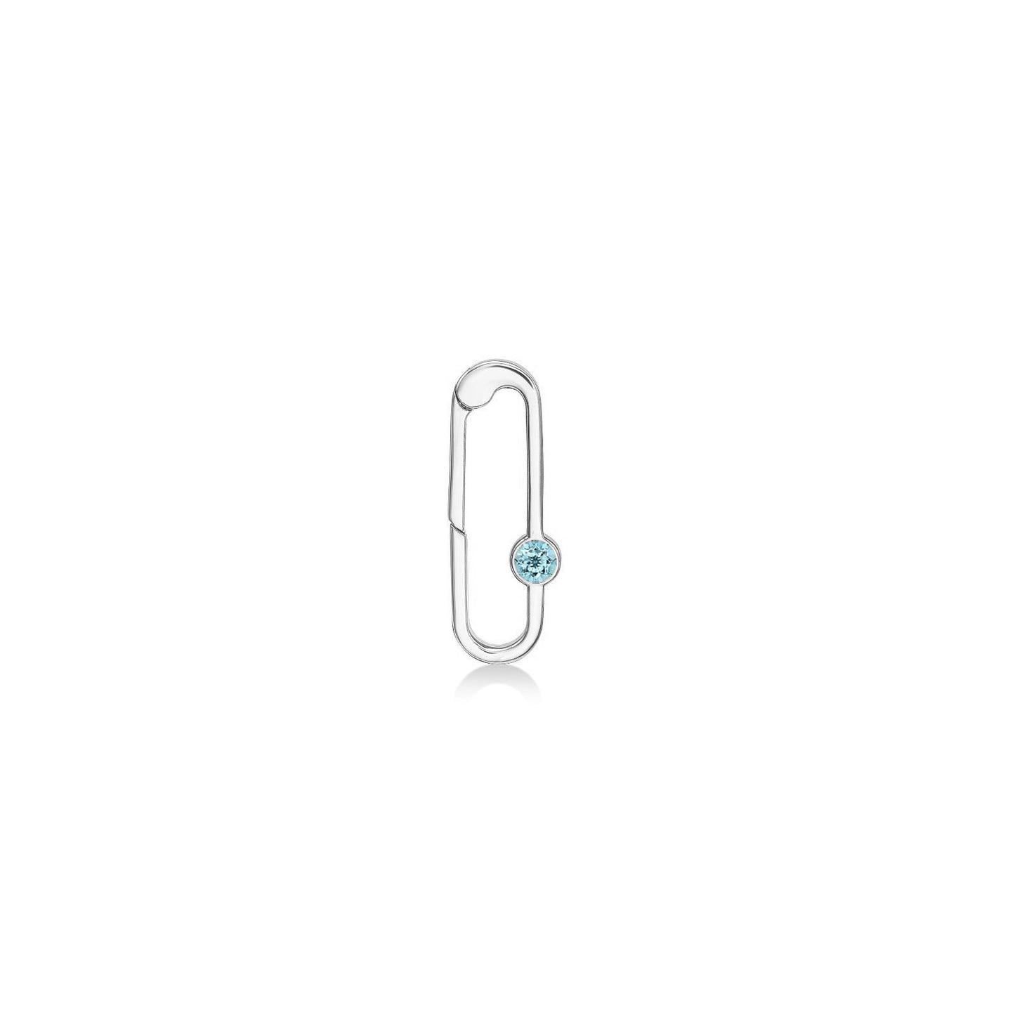 14k white gold paperclip charm lock with aquamarine