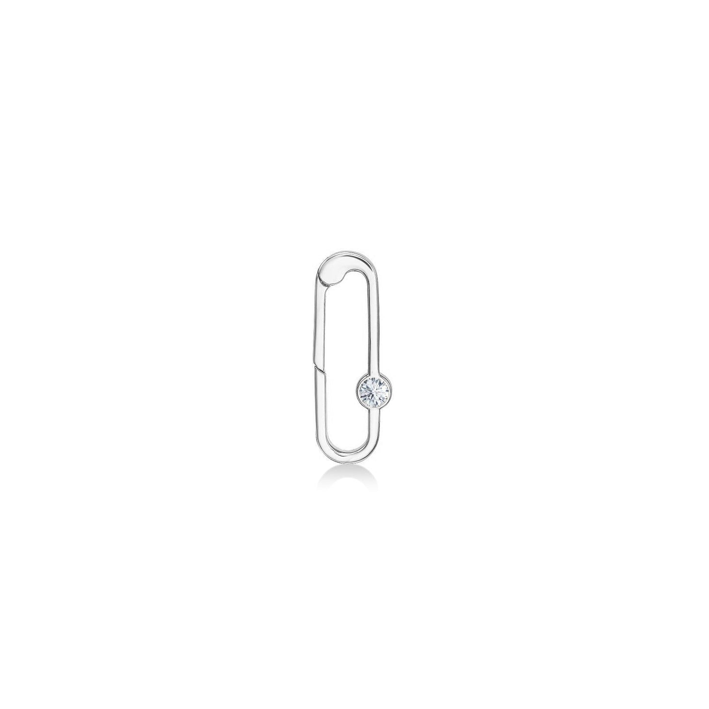 14k white gold paperclip charm lock with diamond