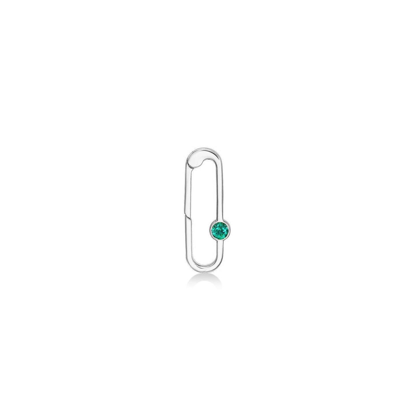 14k white gold paperclip charm lock with emerald