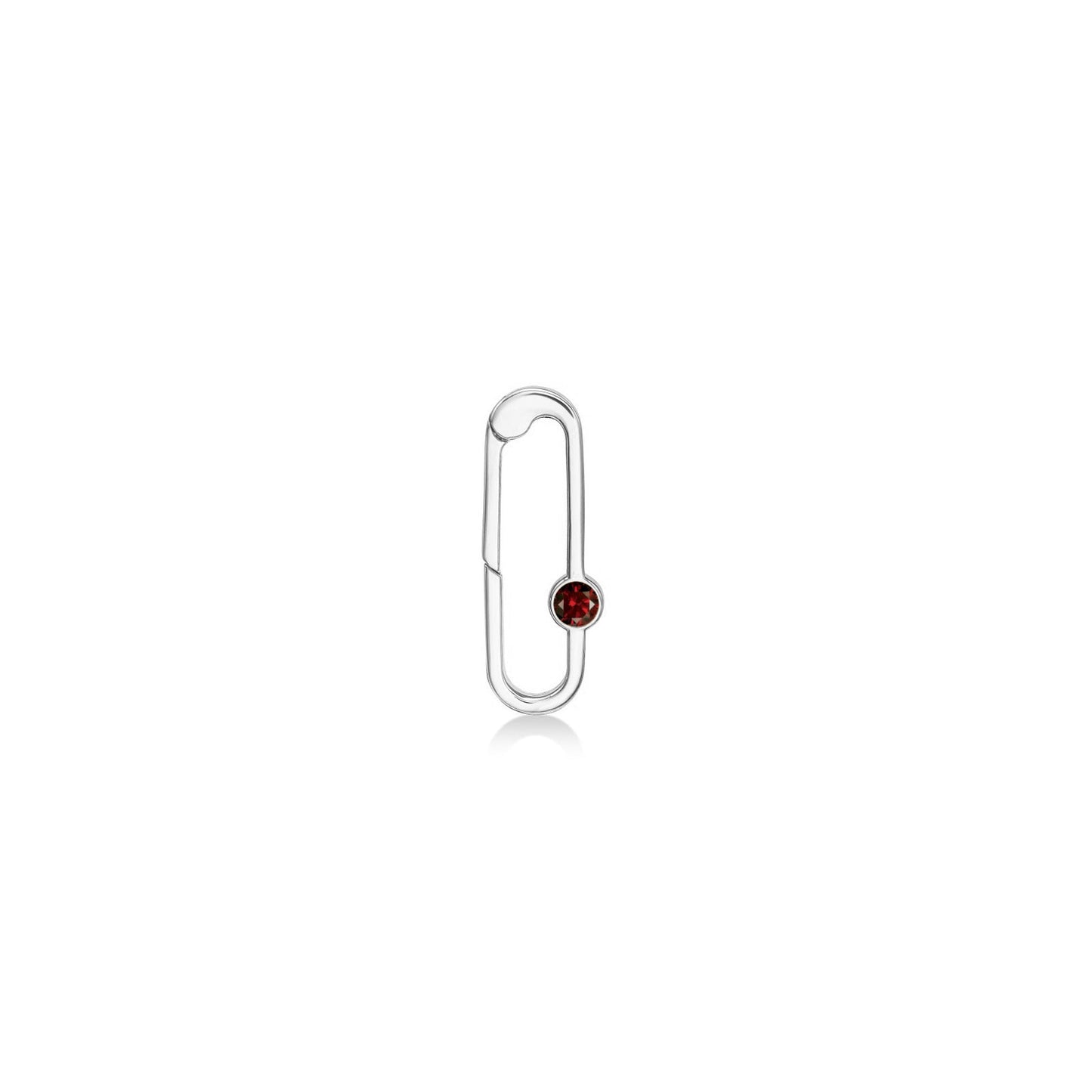 14k white gold paperclip charm lock with garnet