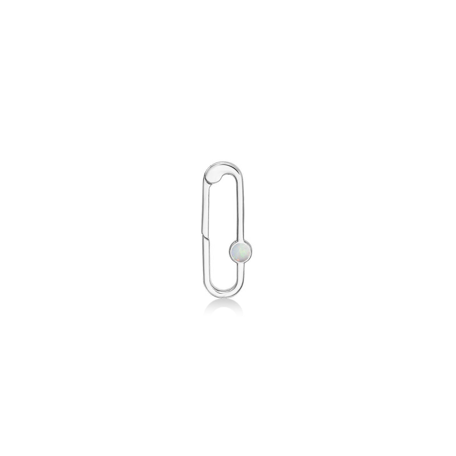 14k white gold paperclip charm lock with opal