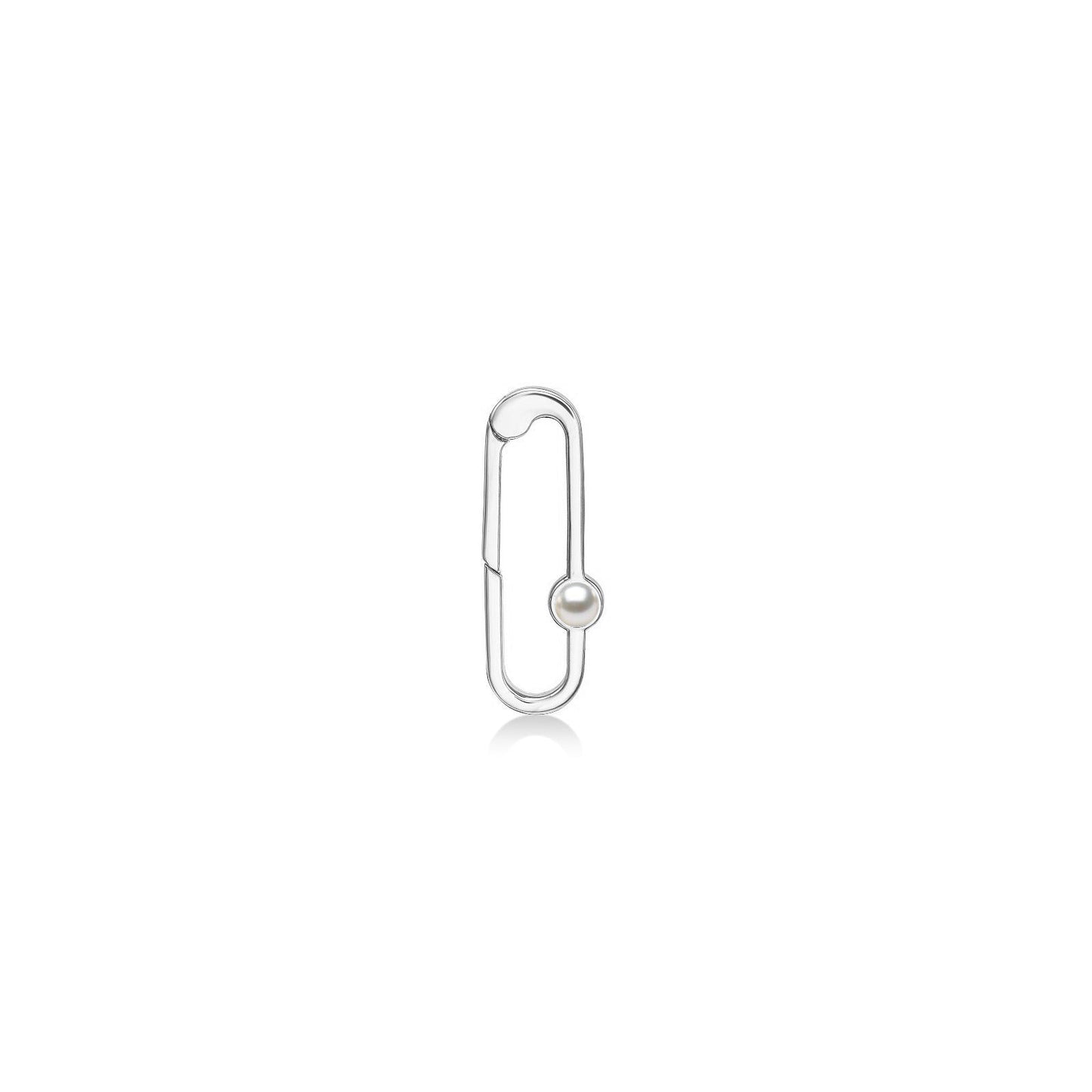 14k white gold paperclip charm lock with pearl