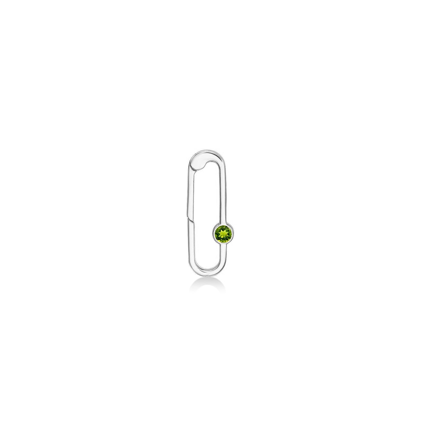 14k white gold paperclip charm lock with peridot