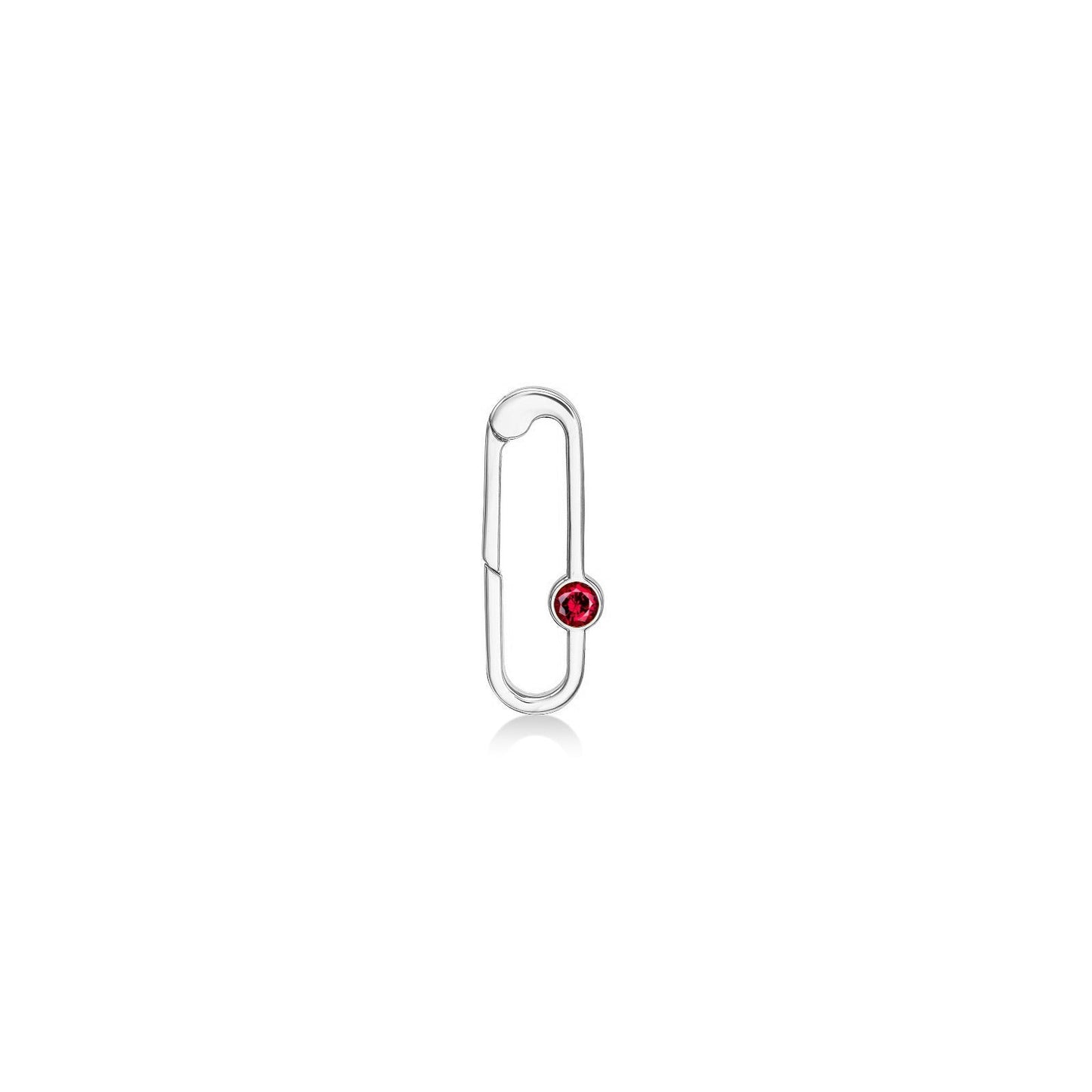 14k white gold paperclip charm lock with ruby