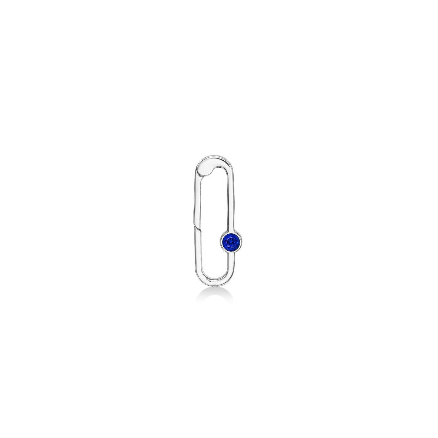 14k white gold paperclip charm lock with sapphire