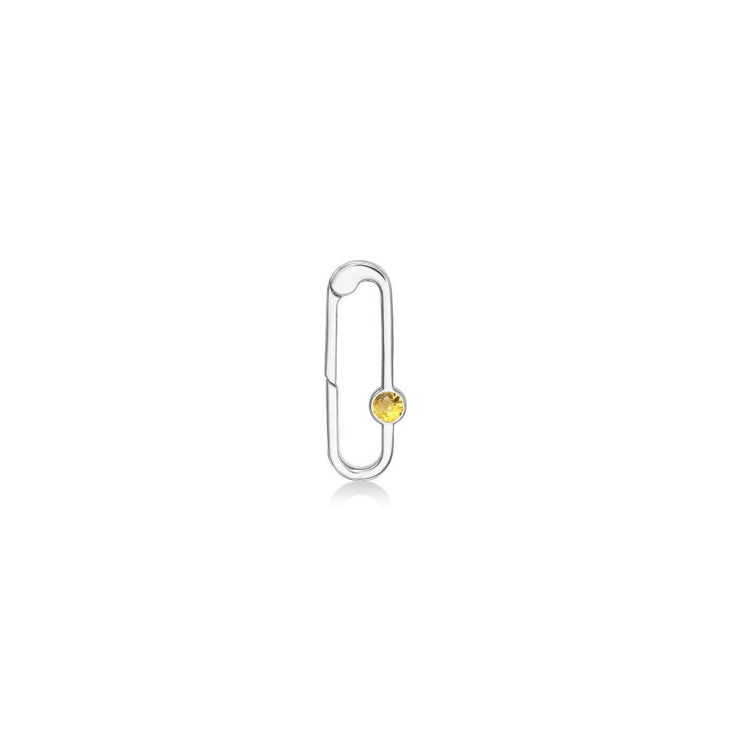 14k white gold paperclip charm lock with yellow topaz