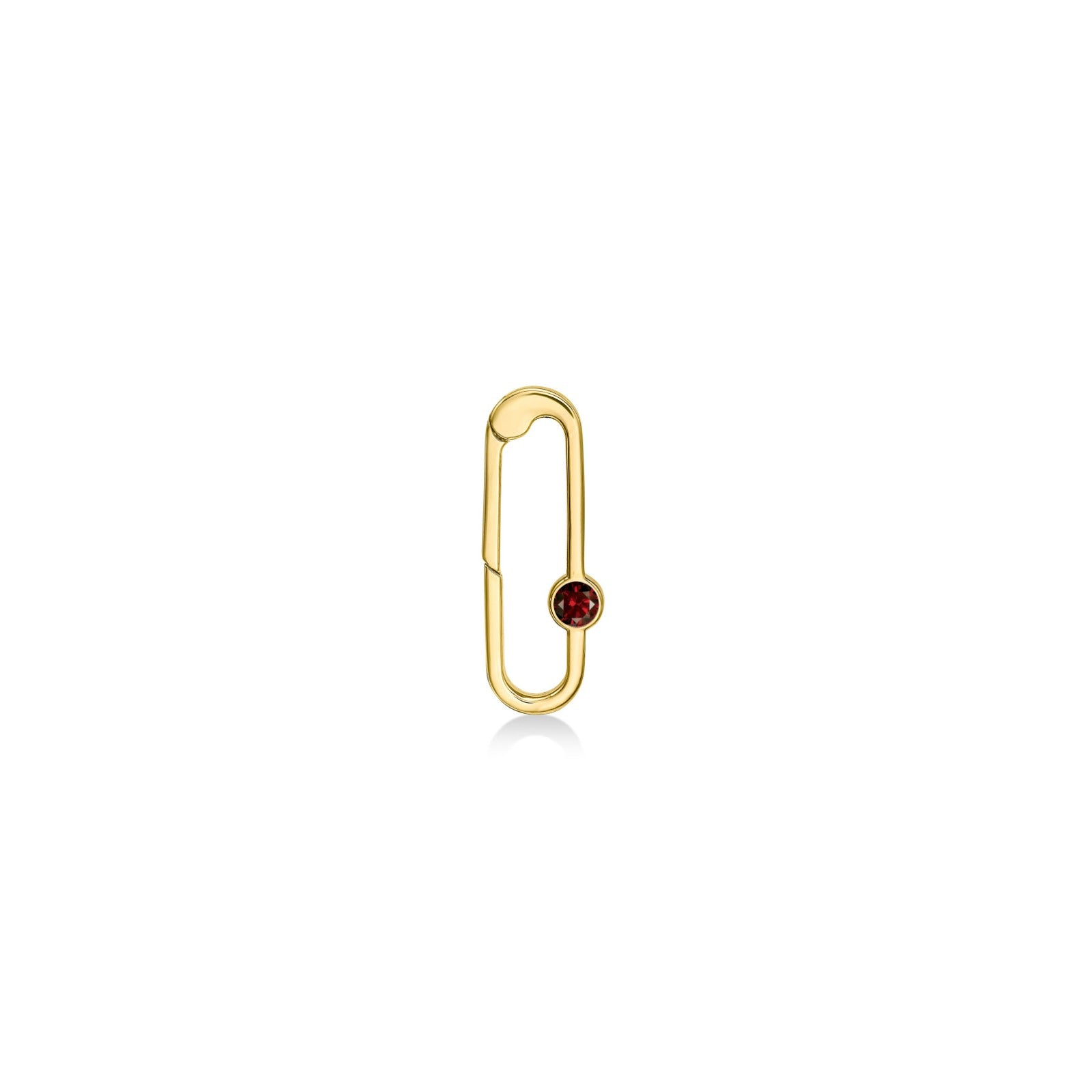 14k gold paperclip charm lock with garnet