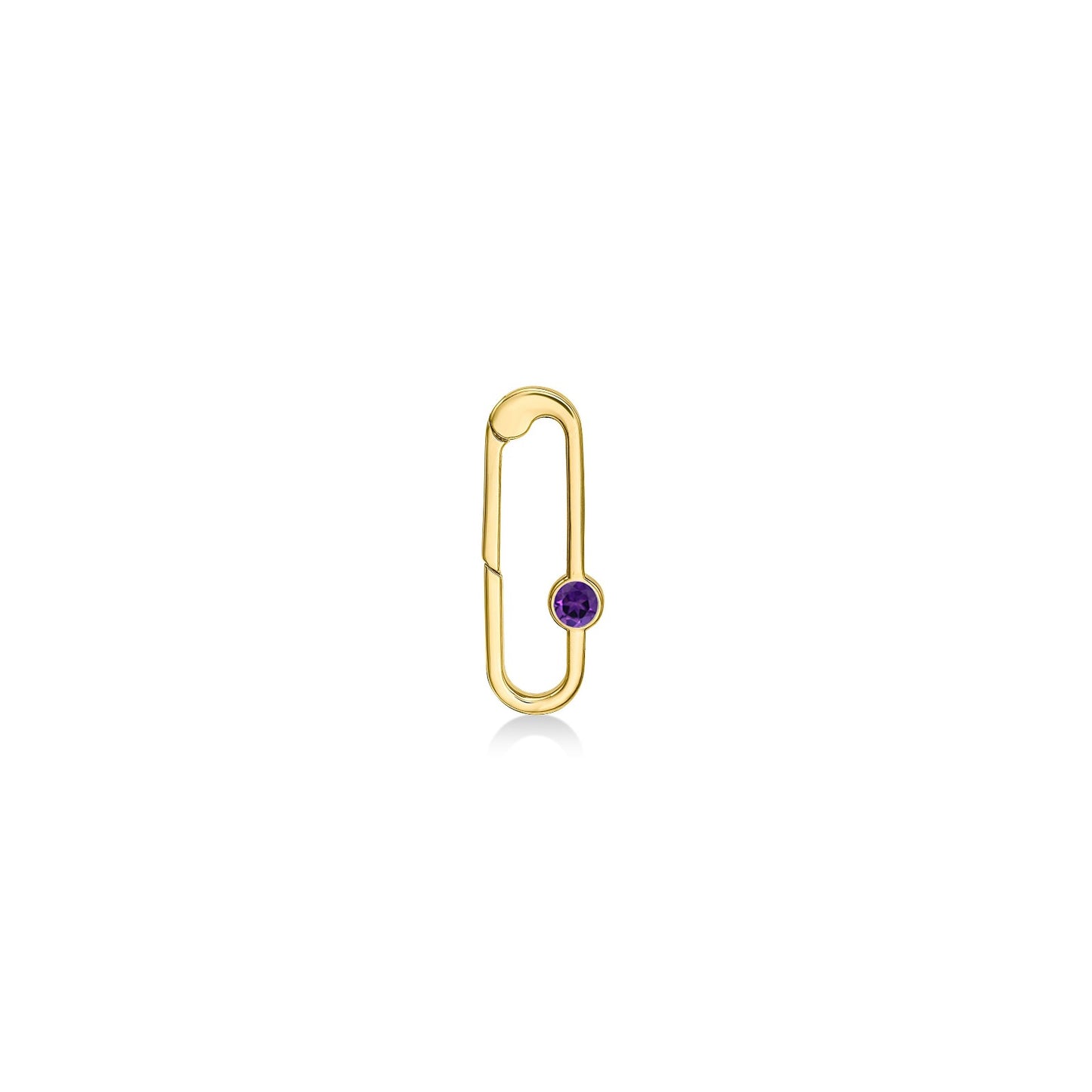 14k gold paperclip charm lock with amethyst