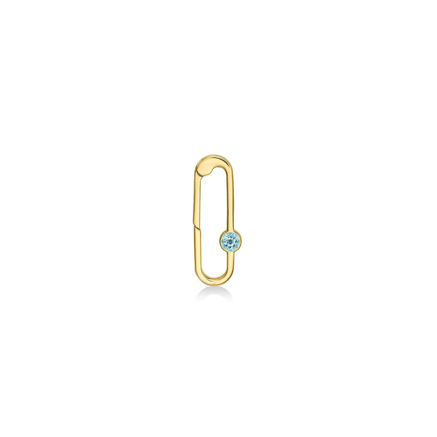 14k gold paperclip charm lock with aquamarine