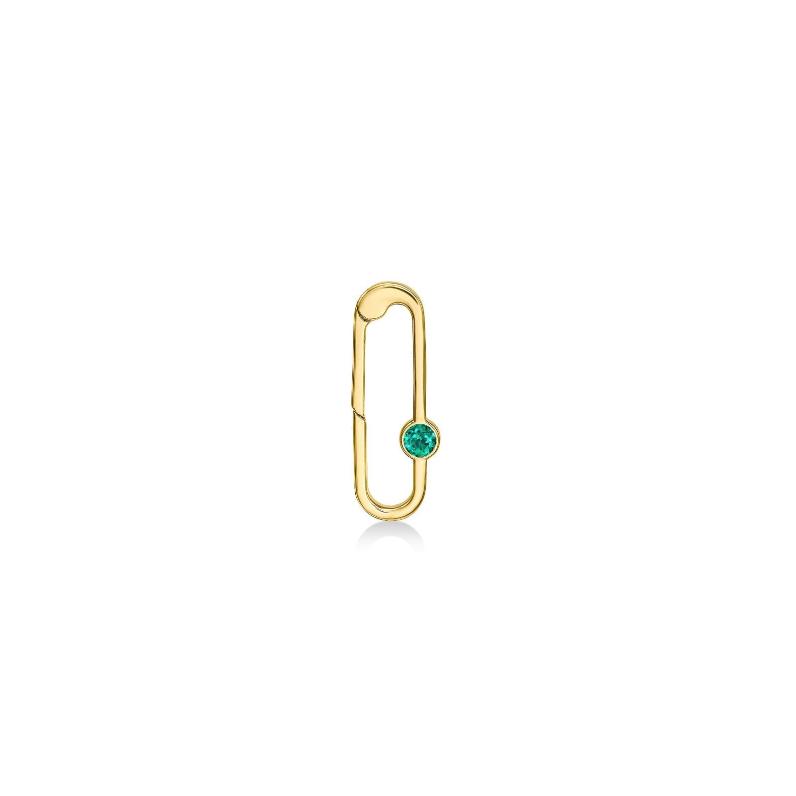 14k gold paperclip charm lock with emerald