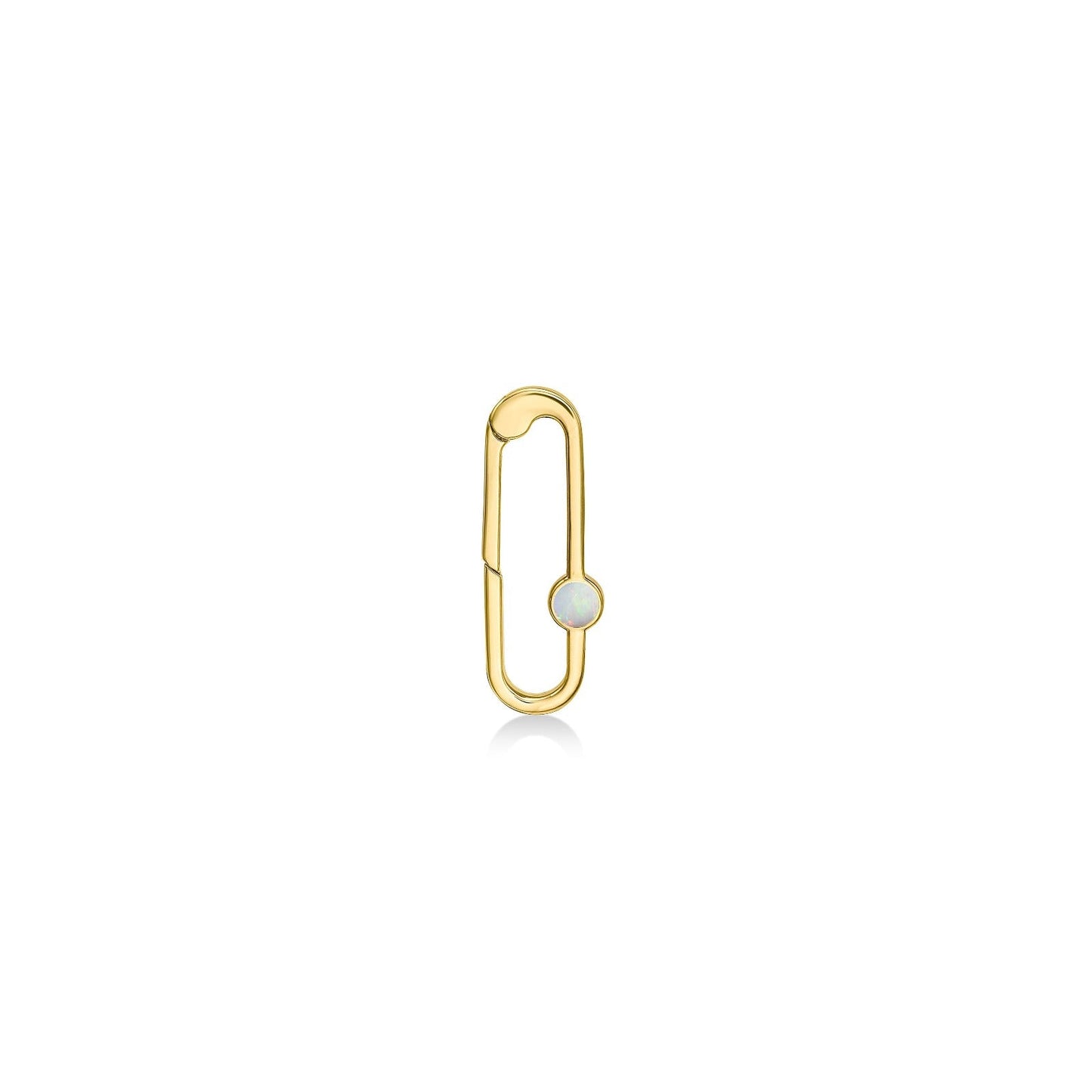14k gold paperclip charm lock with opal