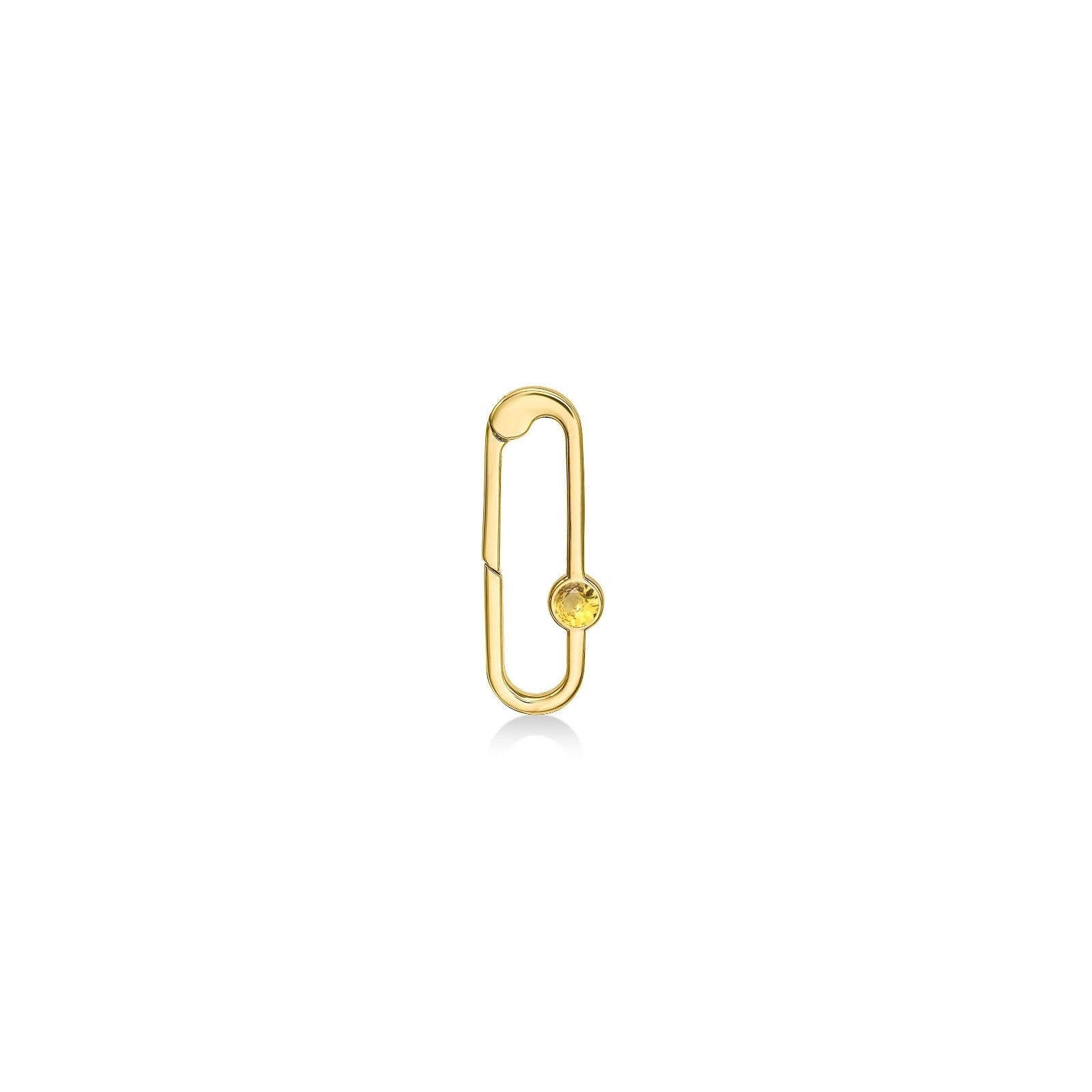 14k gold paperclip charm lock with yellow topaz
