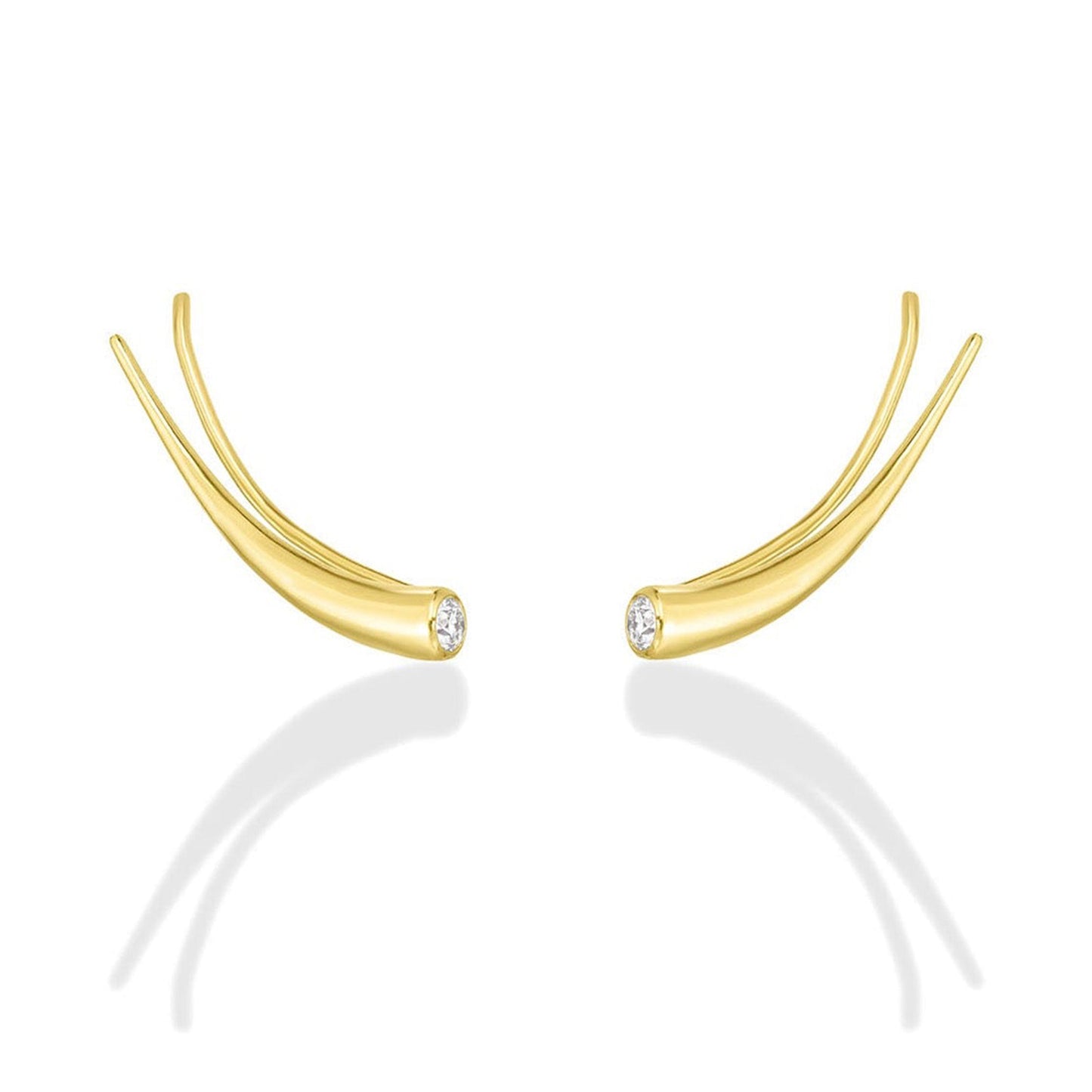 14k gold Curved Quill Climber Earrings with diamond
