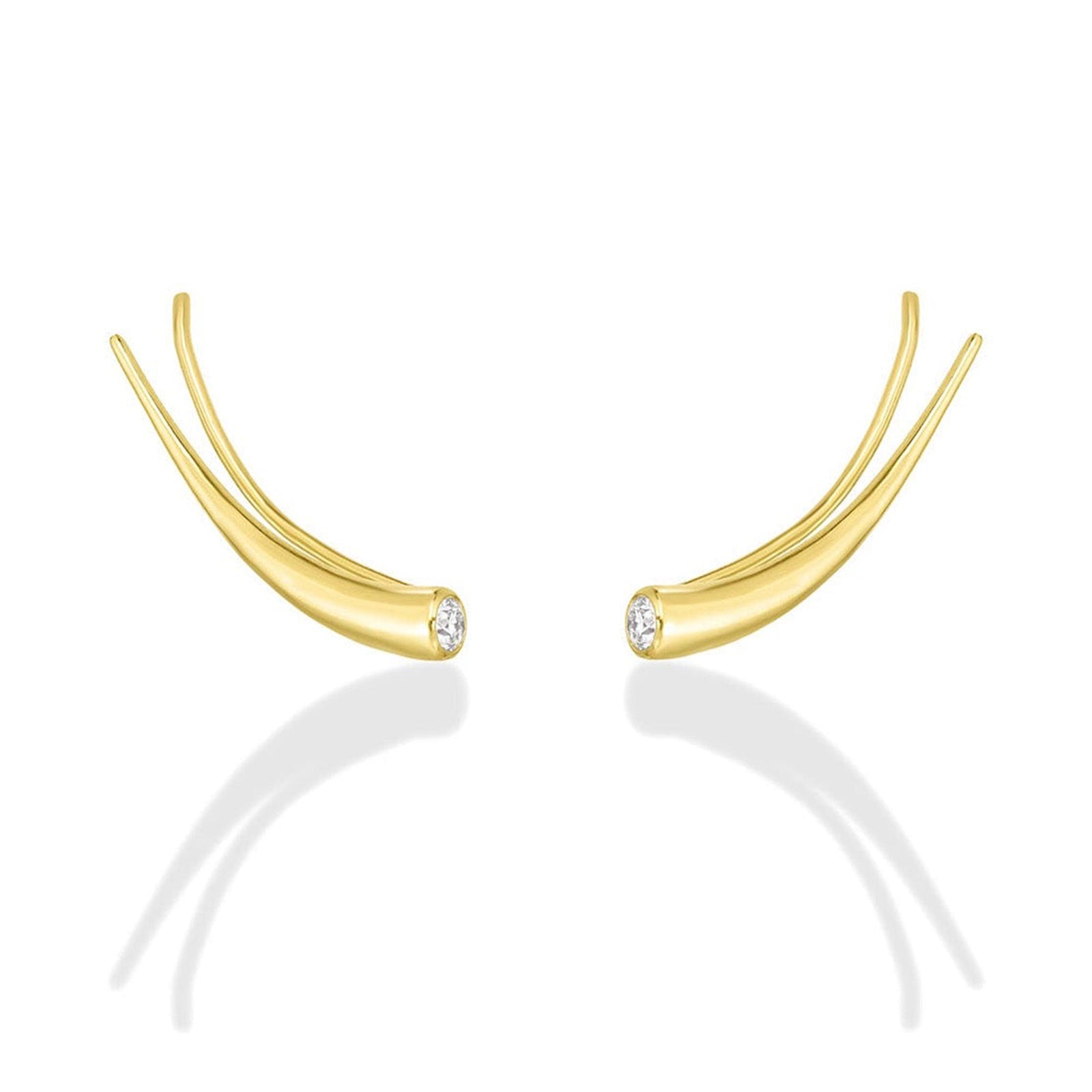 14k gold Curved Quill Climber Earrings with diamond