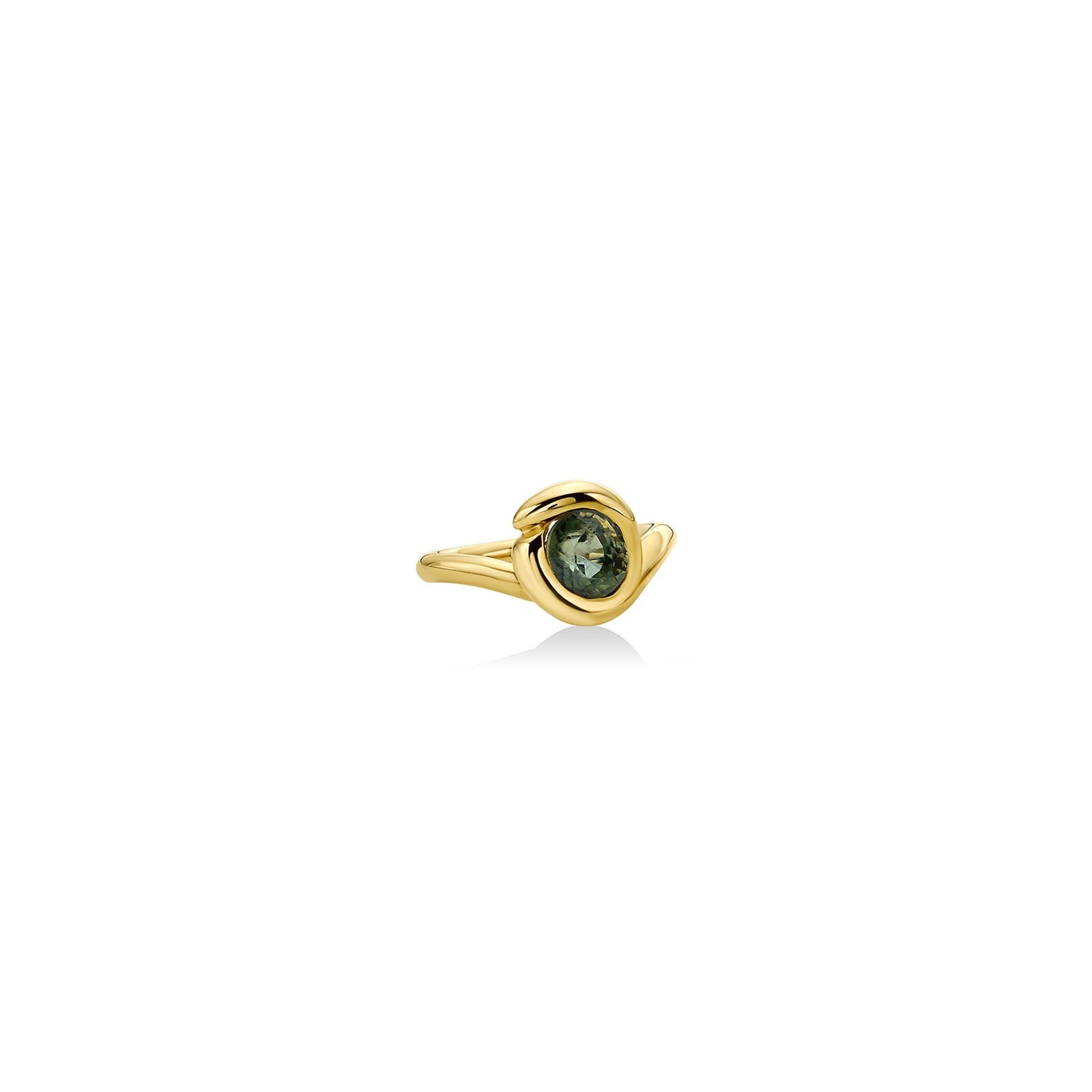 14k gold Molten Knot Ring with Blue Green Tourmaline