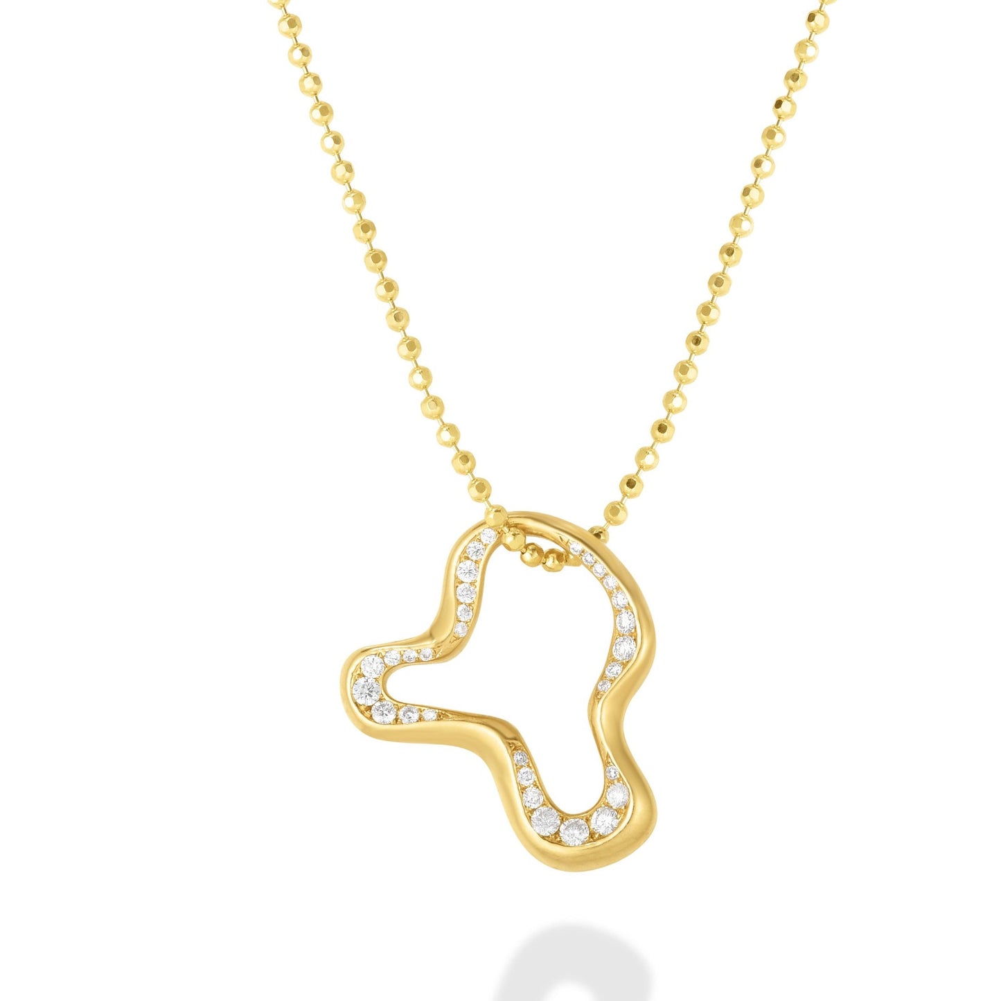 14k gold Demi Pavé Ripple Charm. Hanging from a diamond cut bead necklace.