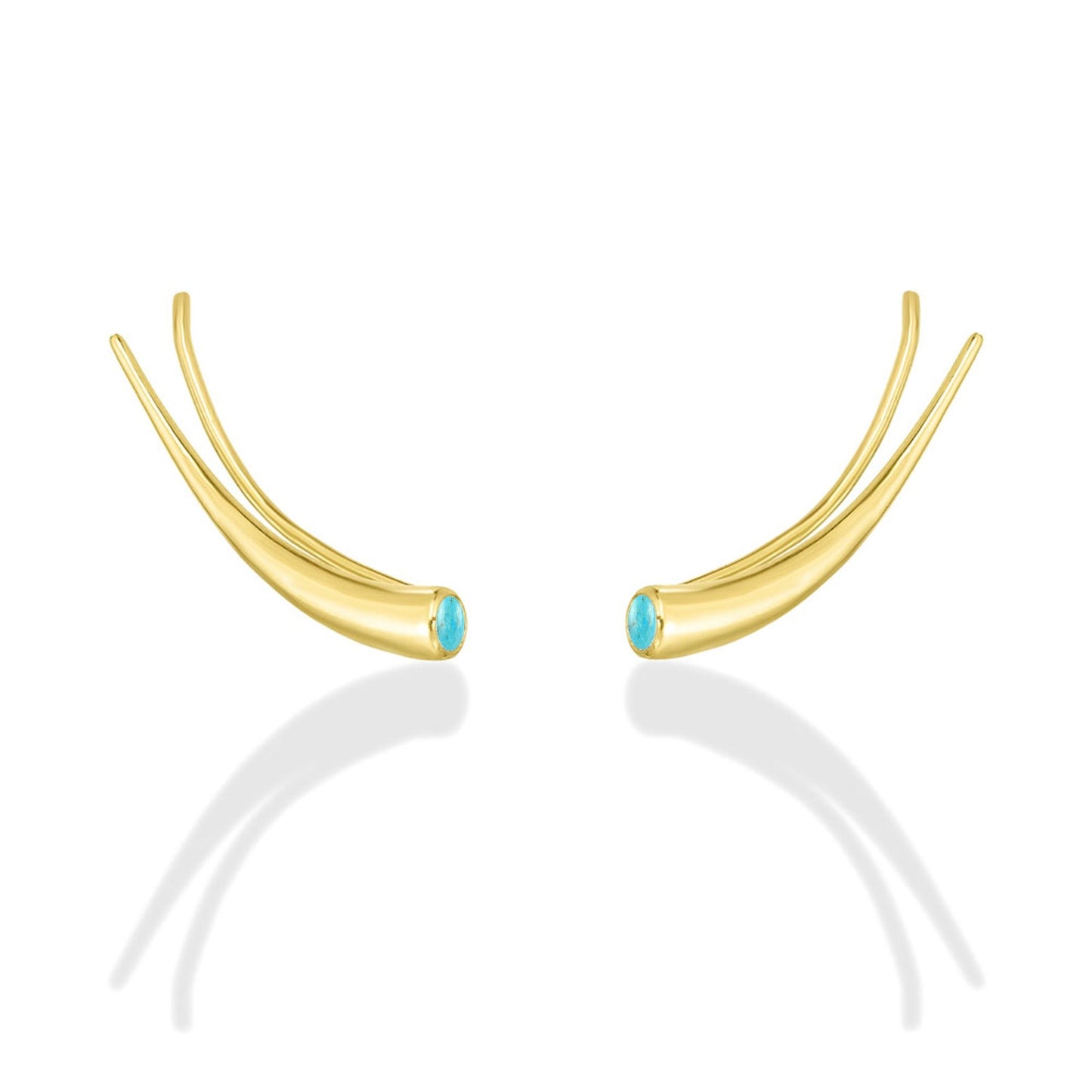 14k gold Curved Quill Climber Earrings with turquoise