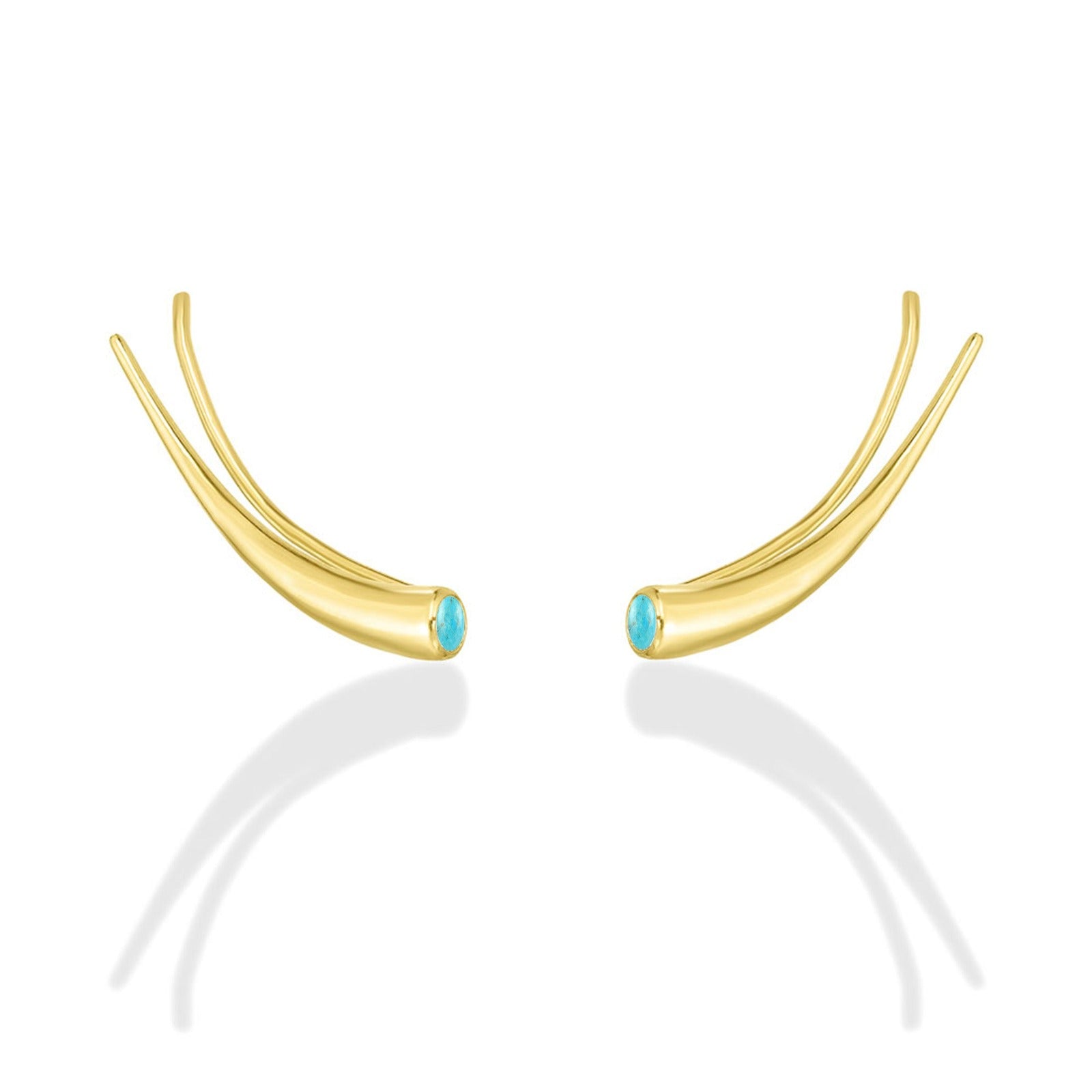 14k gold Curved Quill Climber Earrings with turquoise