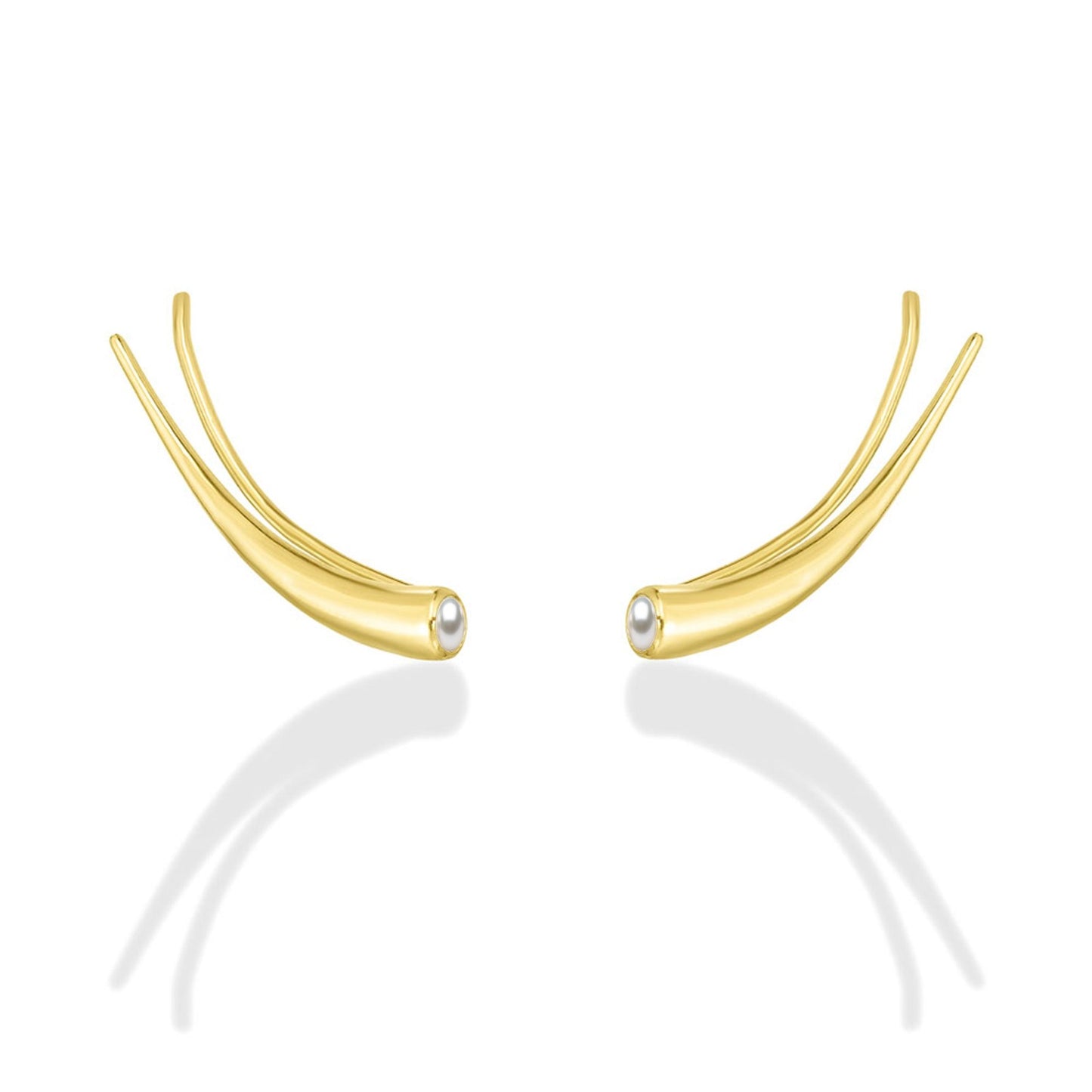 14k gold Curved Quill Climber Earrings with pearl
