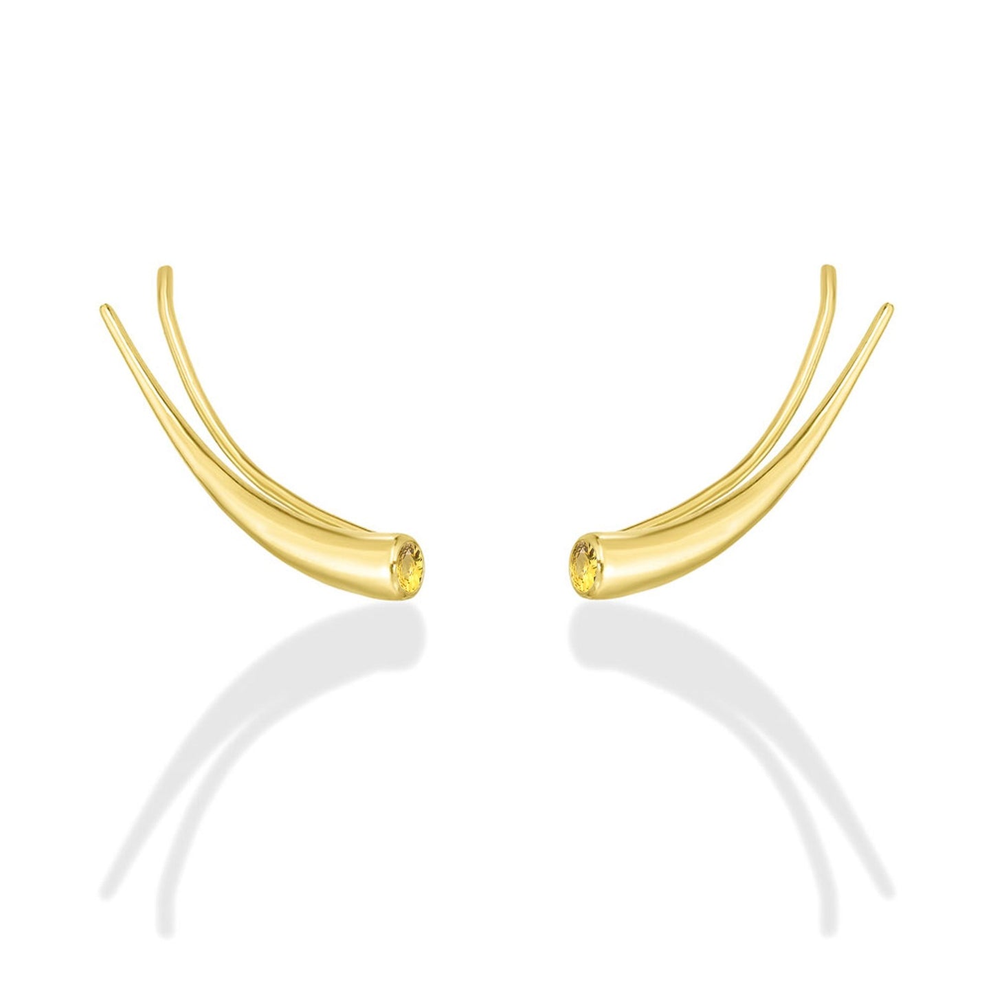 14k gold Curved Quill Climber Earrings with yellow topaz