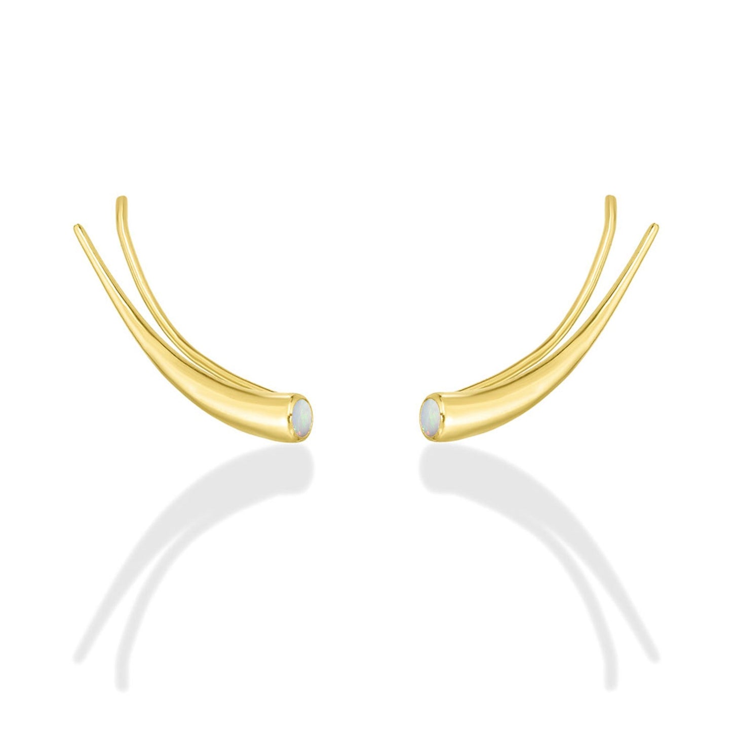 14k gold Curved Quill Climber Earrings with opal