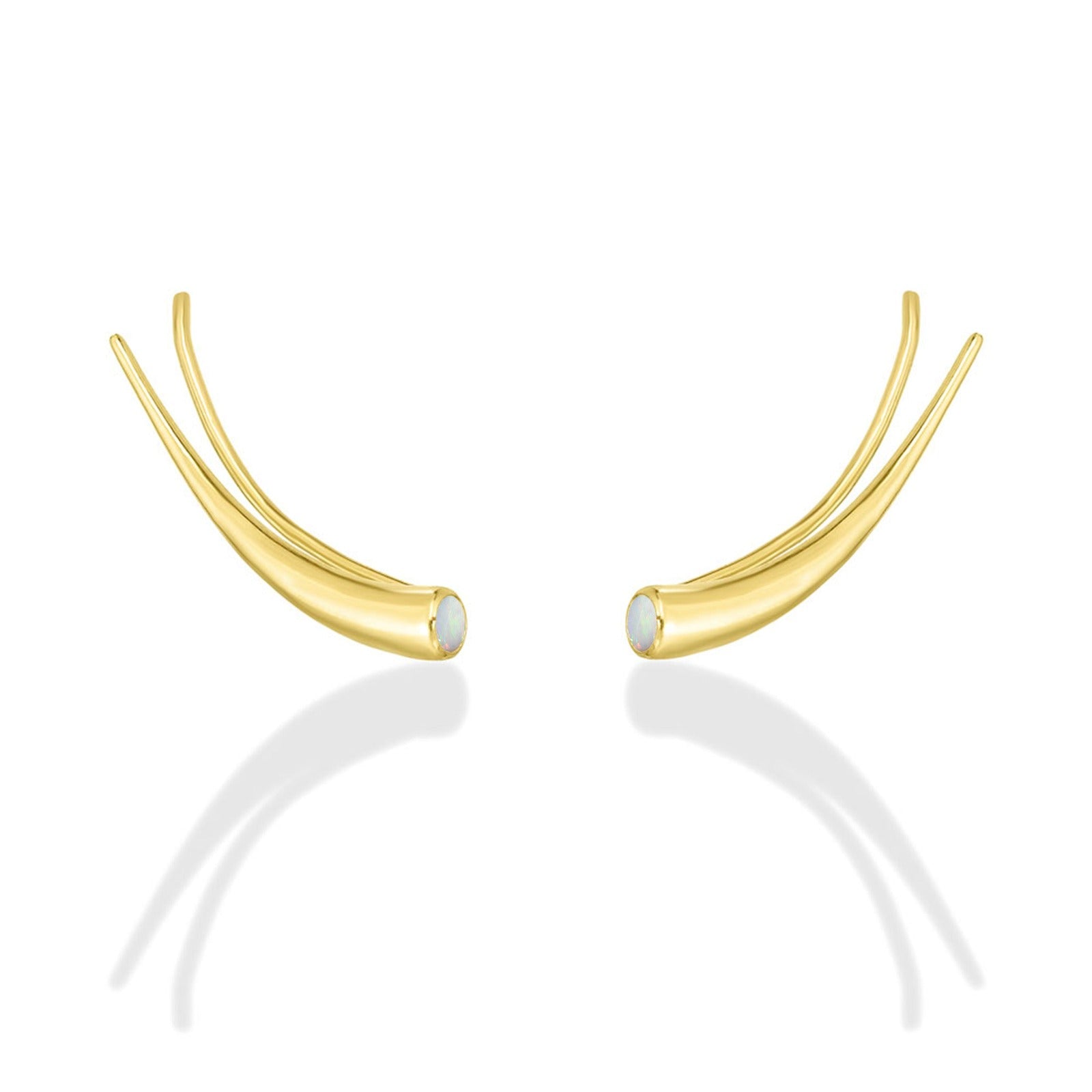14k gold Curved Quill Climber Earrings with opal
