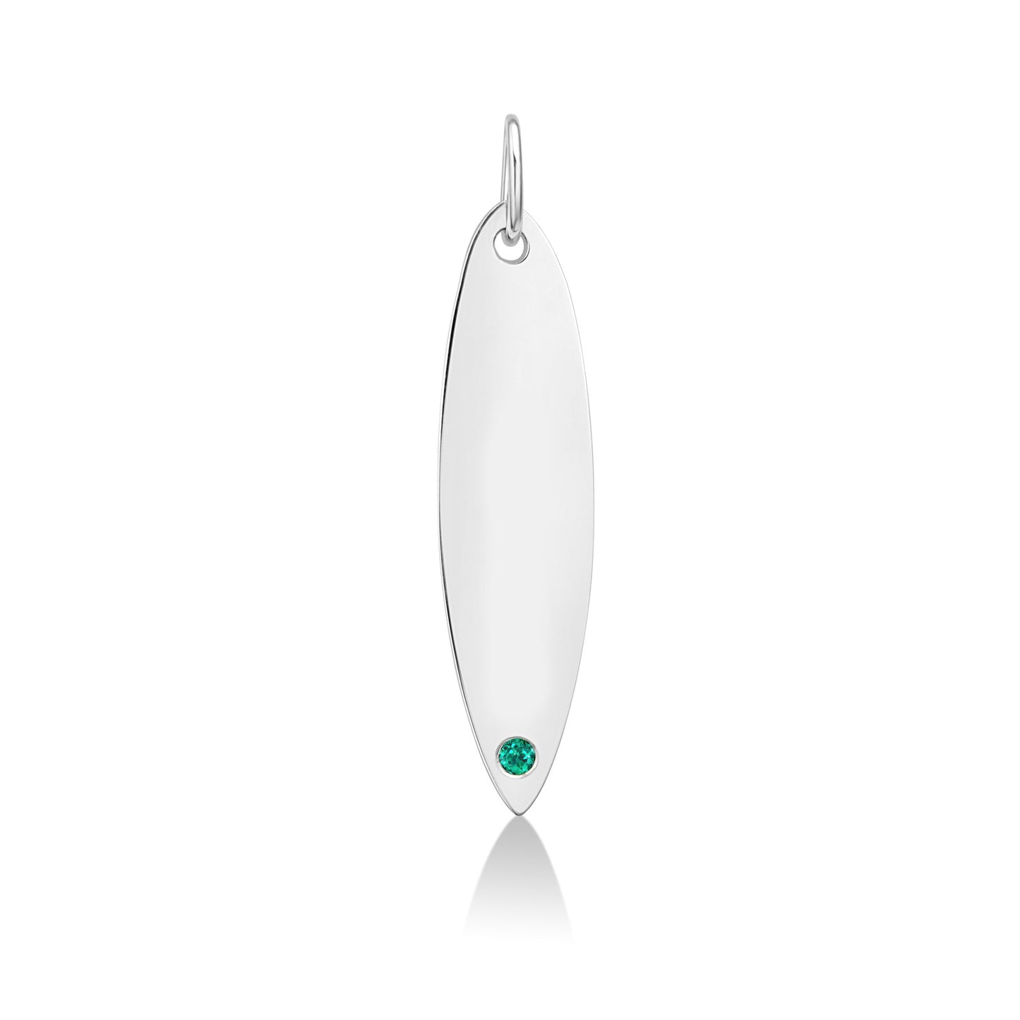 14k white gold surfboard charm lock with emerald