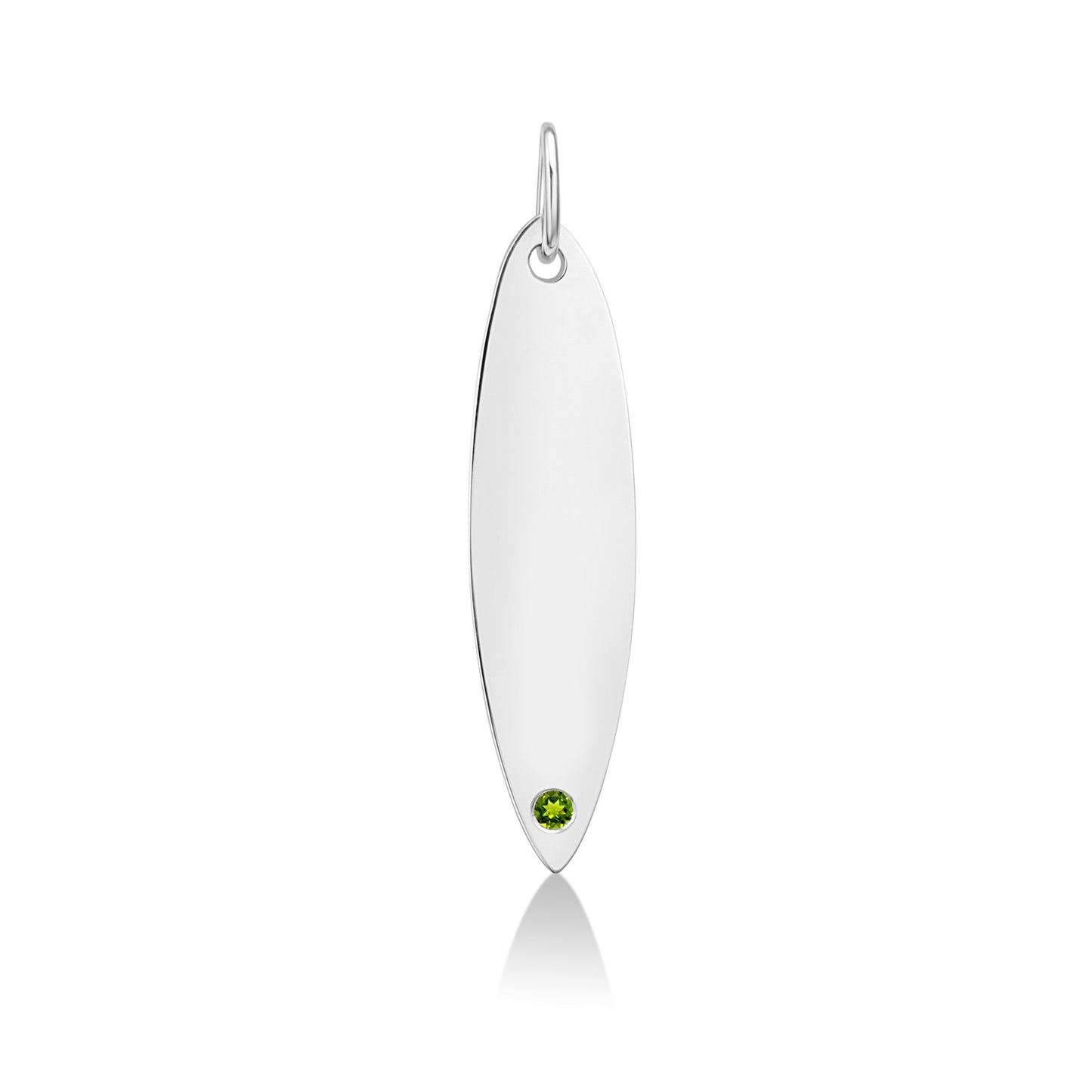 14k white gold surfboard charm lock with peridot