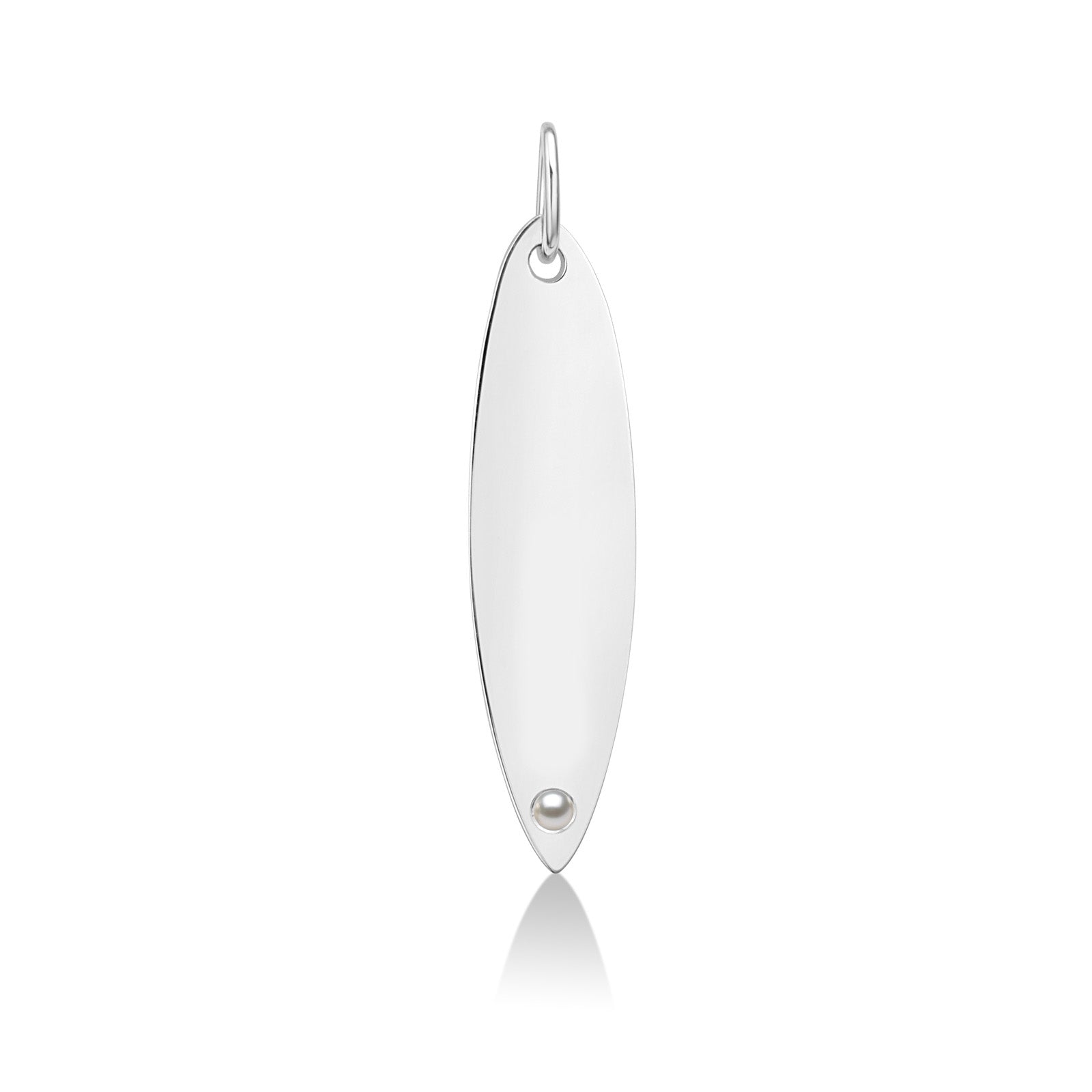 14k white gold surfboard charm lock with pearl