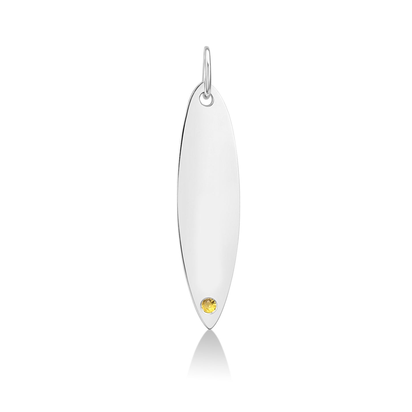 14k white gold surfboard charm lock with yellow topaz