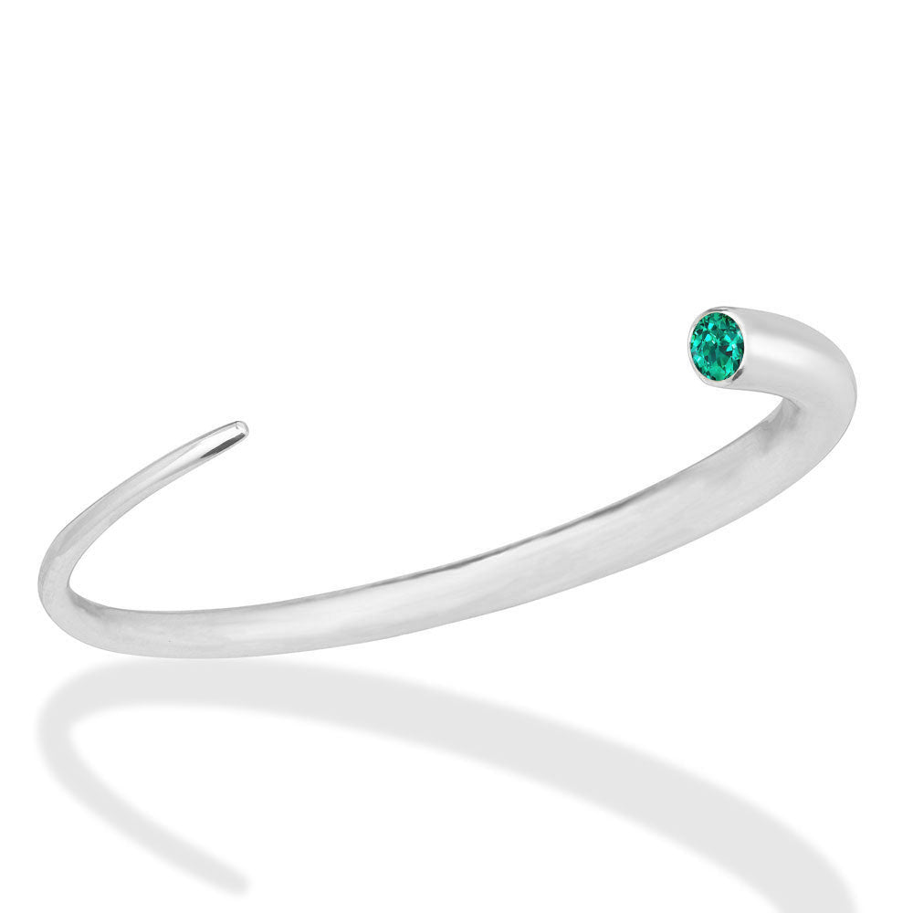14k white gold Quill Cuff with Emerald