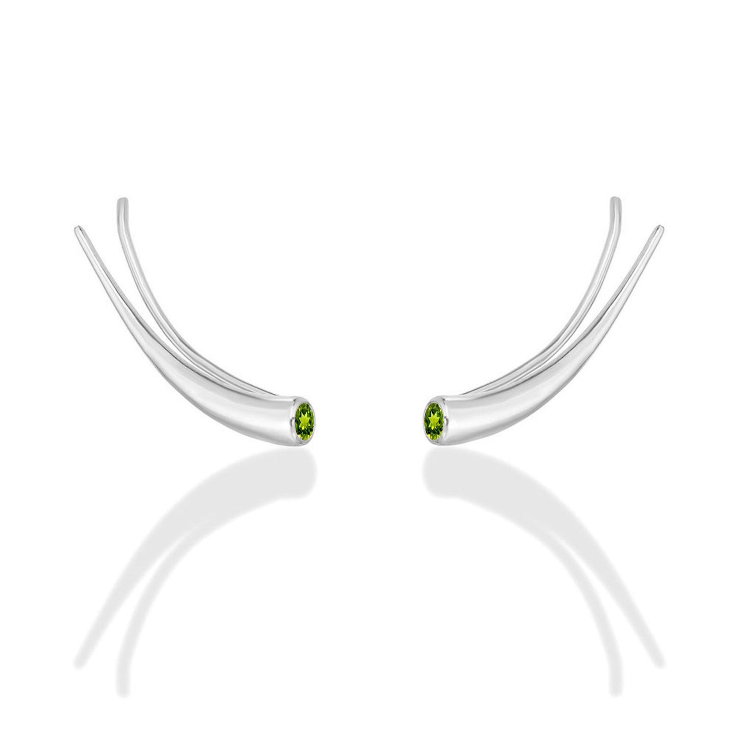 14k white gold Curved Quill Climber Earrings with peridot