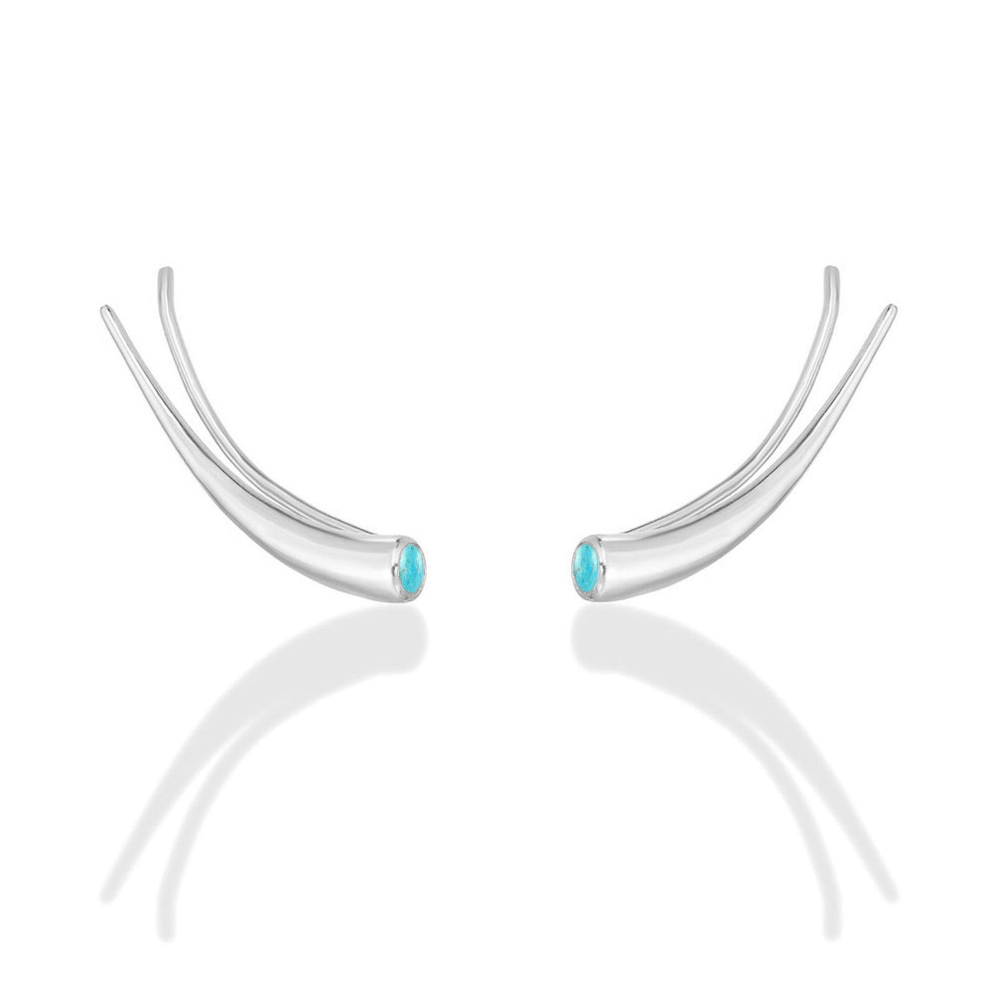 14k white gold Curved Quill Climber Earrings with turquoise