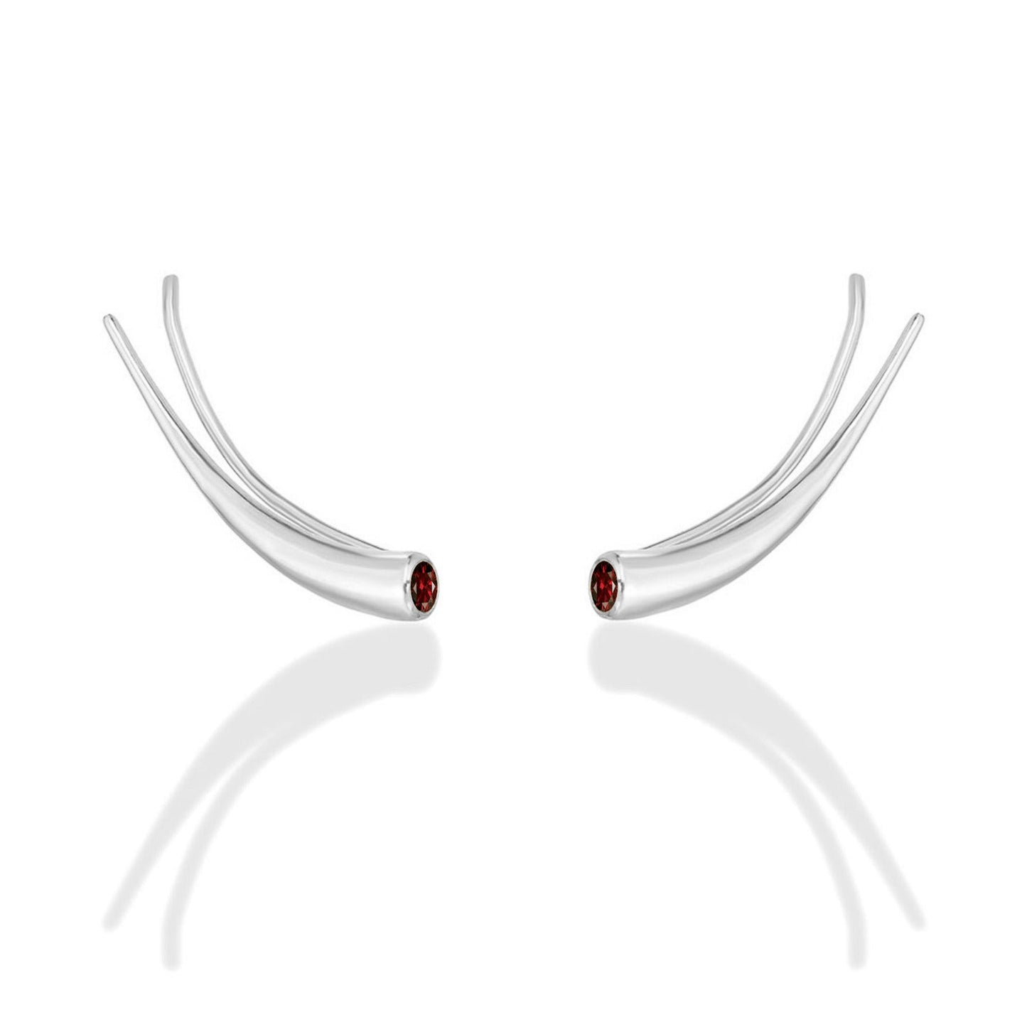 14k white gold Curved Quill Climber Earrings with garnet