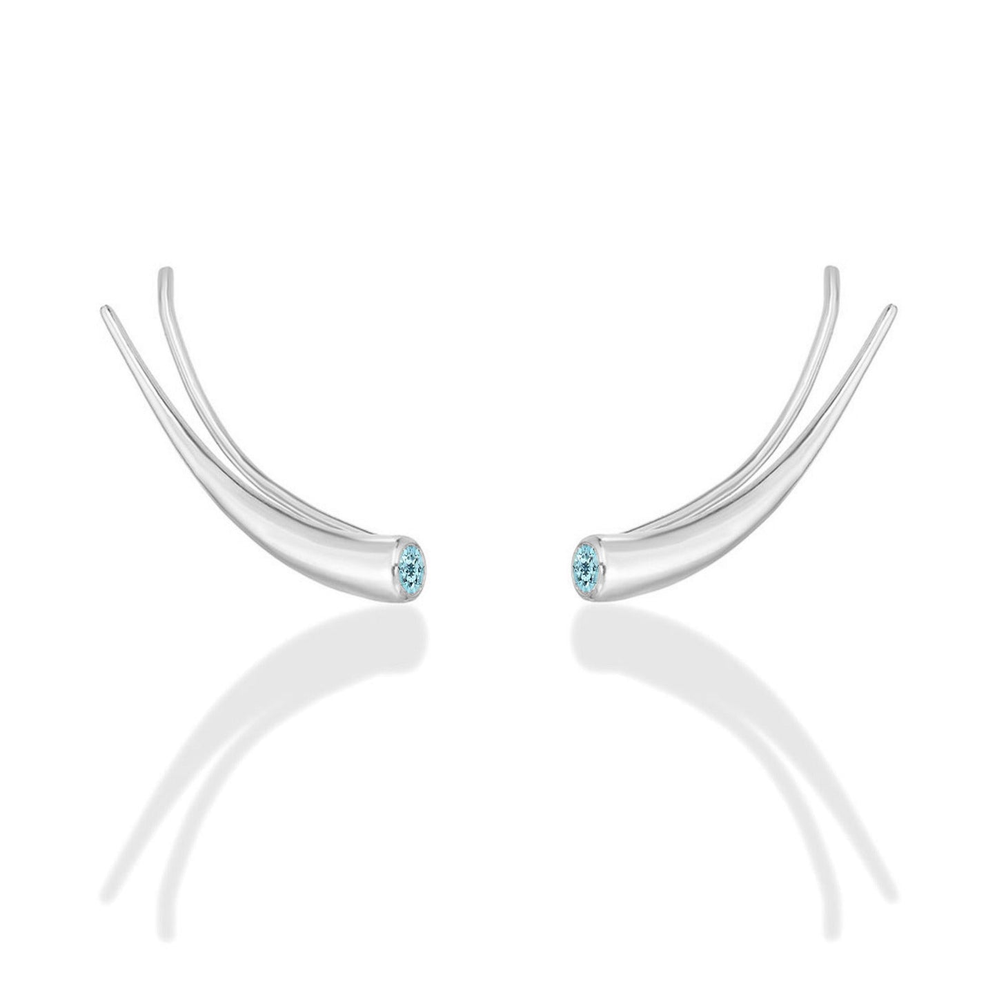 14k white gold Curved Quill Climber Earrings with aquamarine