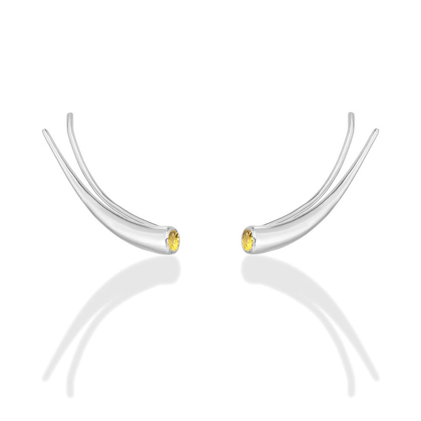 14k white gold Curved Quill Climber Earrings with yellow topaz