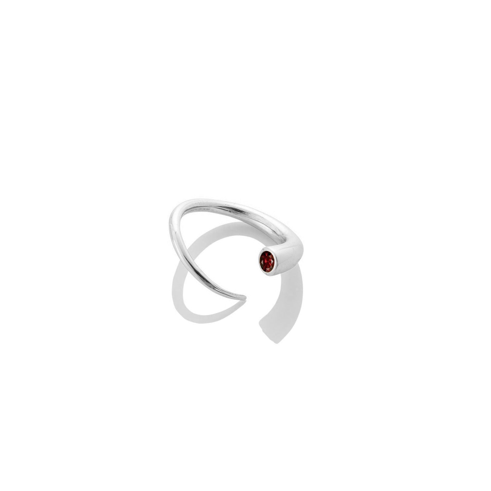 14k white gold Quill Bypass Ring with garnet