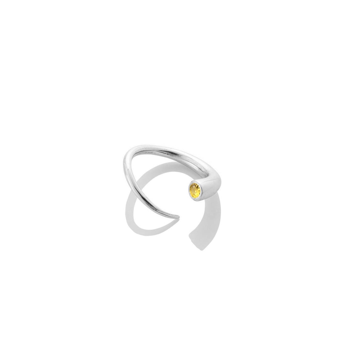 14k white gold Quill Bypass Ring with yellow topaz