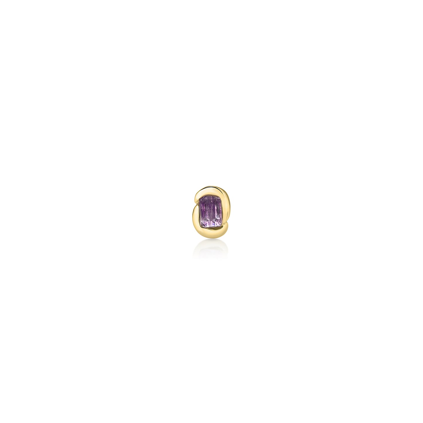 14k gold Molten Knot Stud with Amethyst emerald cut