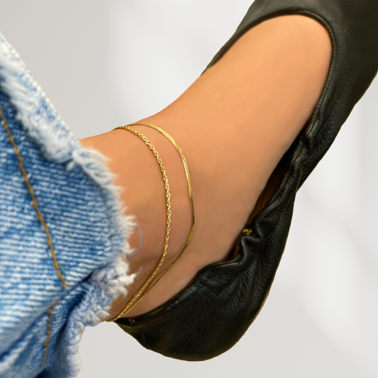 14k gold Beveled Herringbone Chain Anklet
