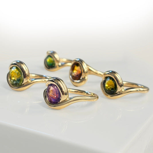 14k gold Molten Knot Rings with Gemstones