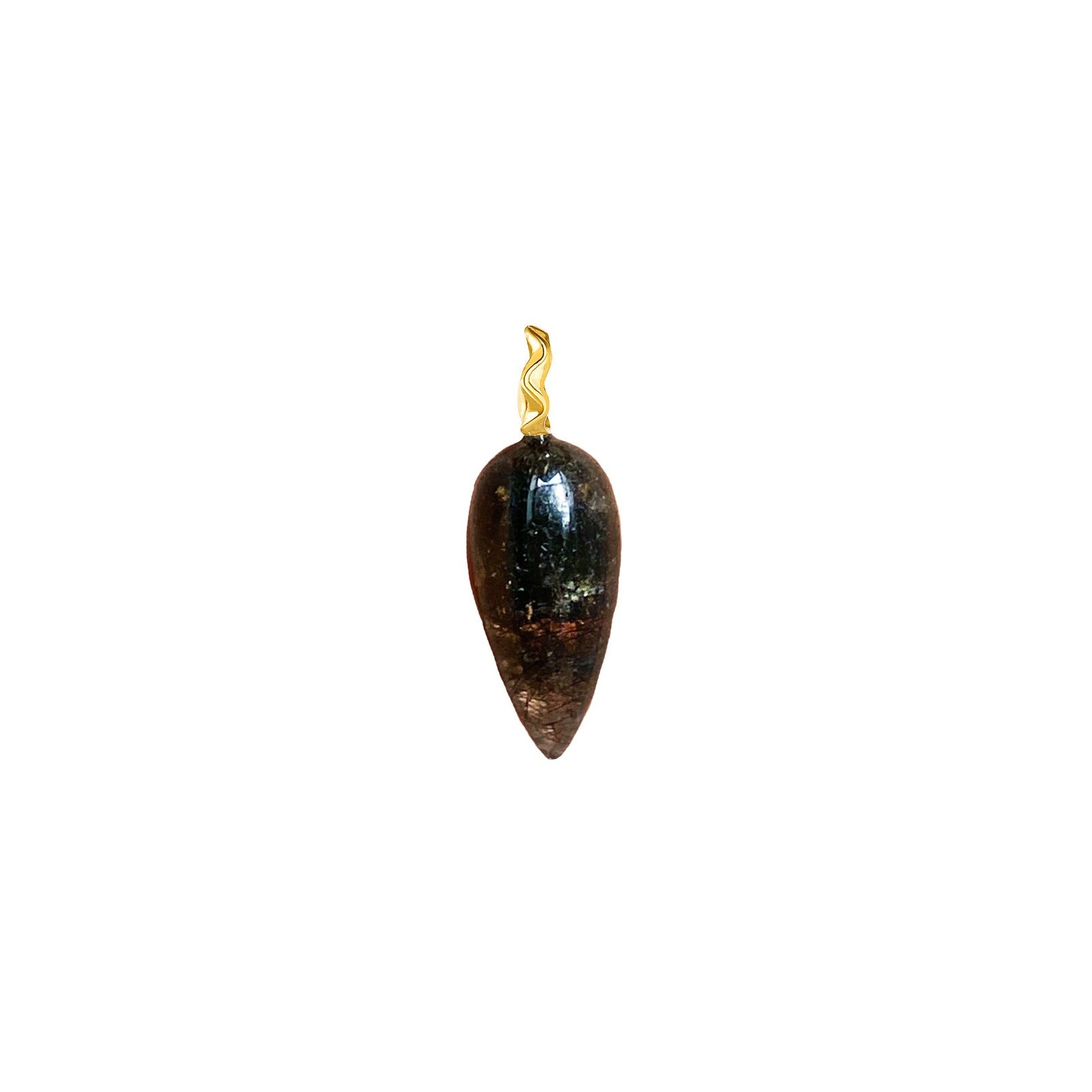 Rutilated quartz acorn drop charm with 14k gold bail