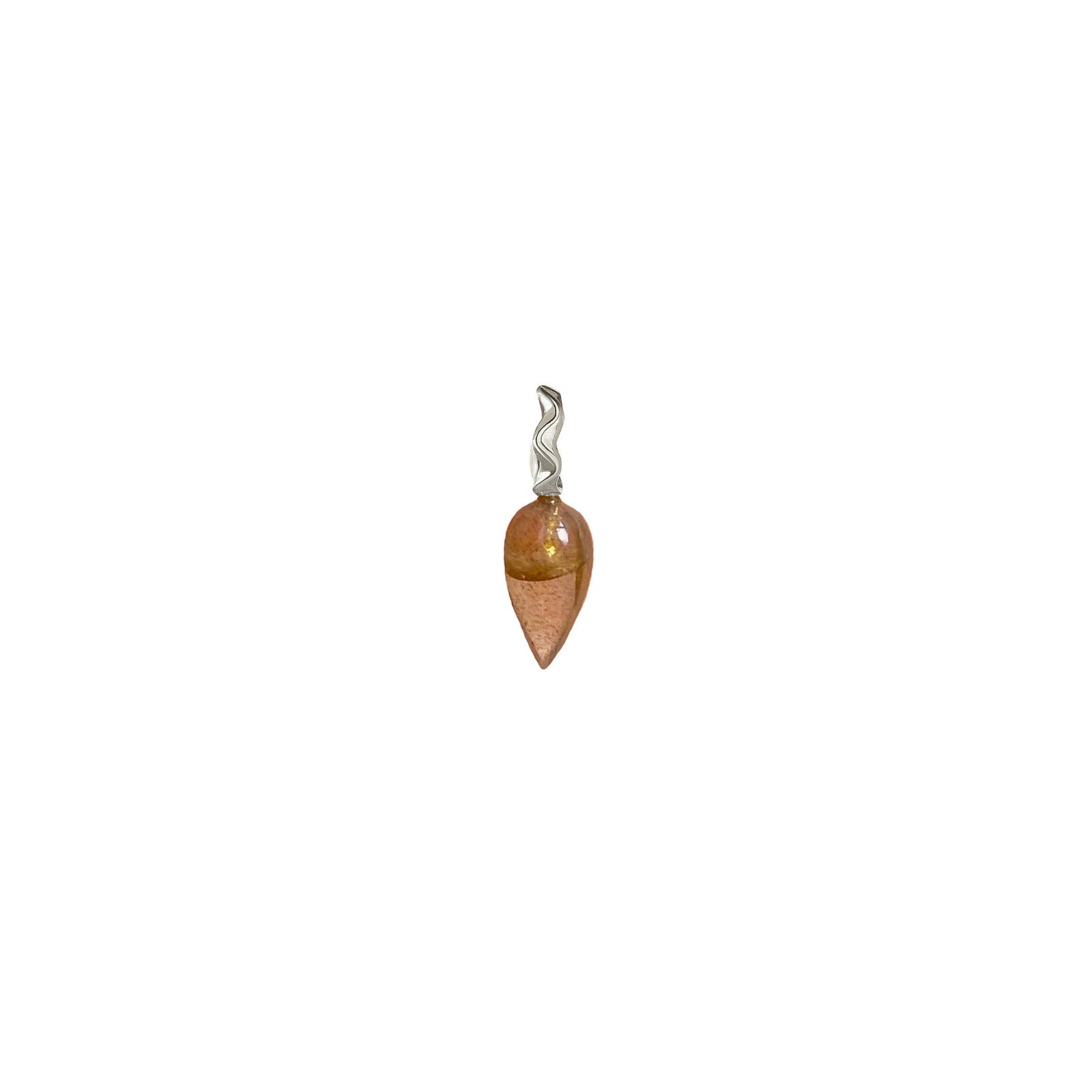 Smoky quartz acorn drop charm with 14k white gold bail