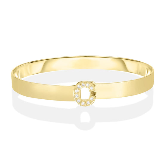 14k gold Diamond Letter Bangle with "C" Pave letter