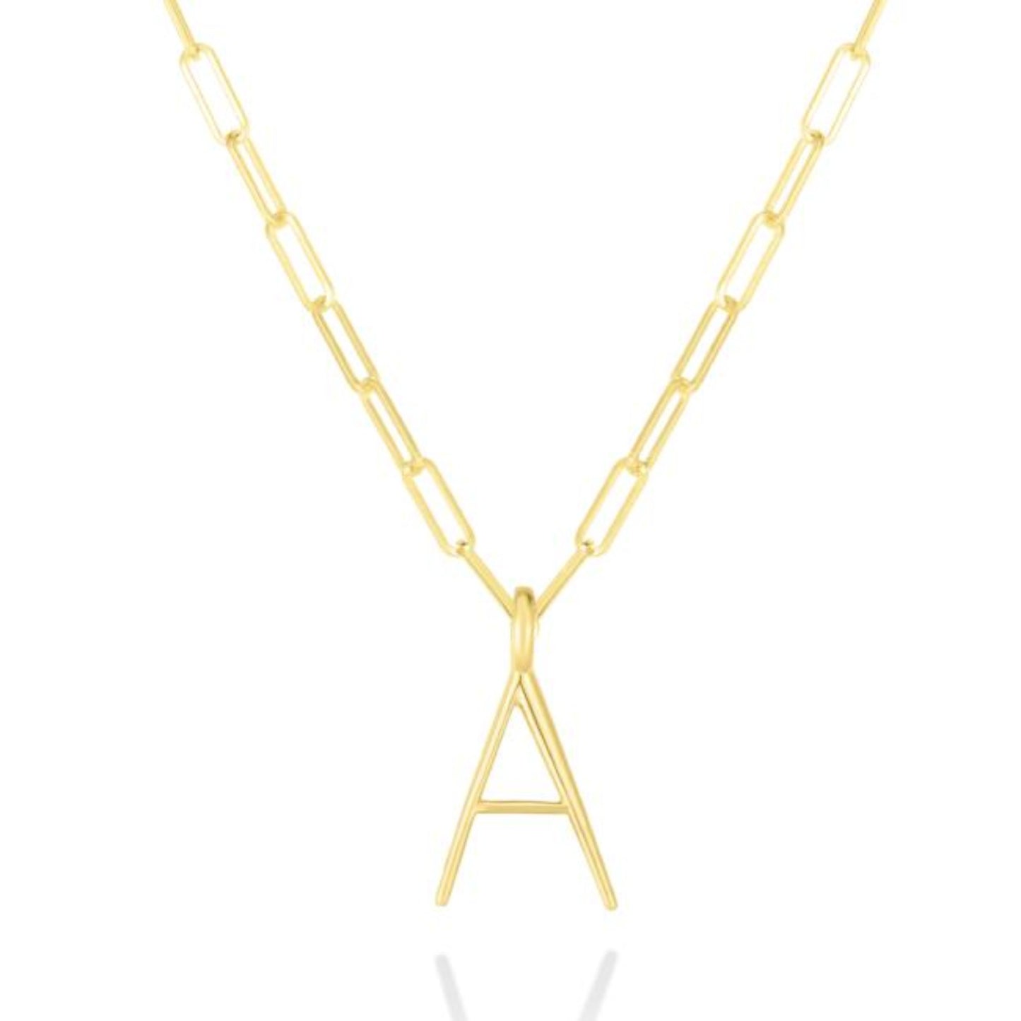 14K yellow gold A letter charm styled on a paperclip chain necklace.